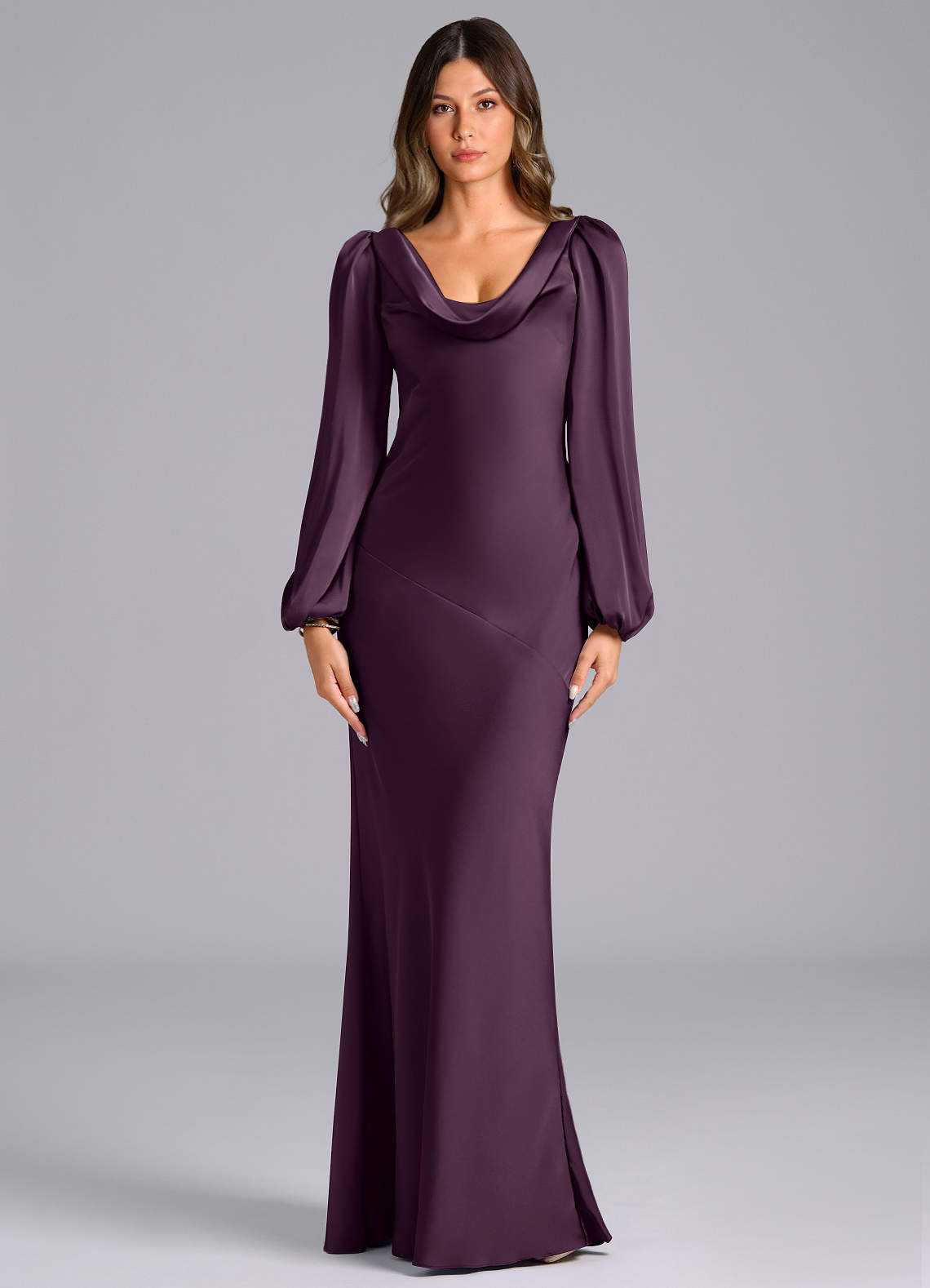 Azazie Melani Ready to Ship Plum Stretch Satin Bridesmaid Dresses | Azazie Azazie Melani Ready to Ship Plum Stretch Satin Bridesmaid Dresses | Azazie