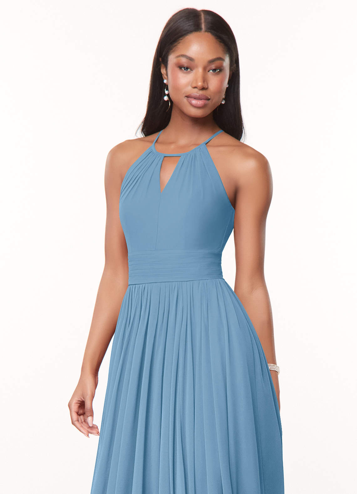 Azazie Cherish Abiti da Damigella Abito A-Line in Chiffon Plissettato Blu Acciaio image1