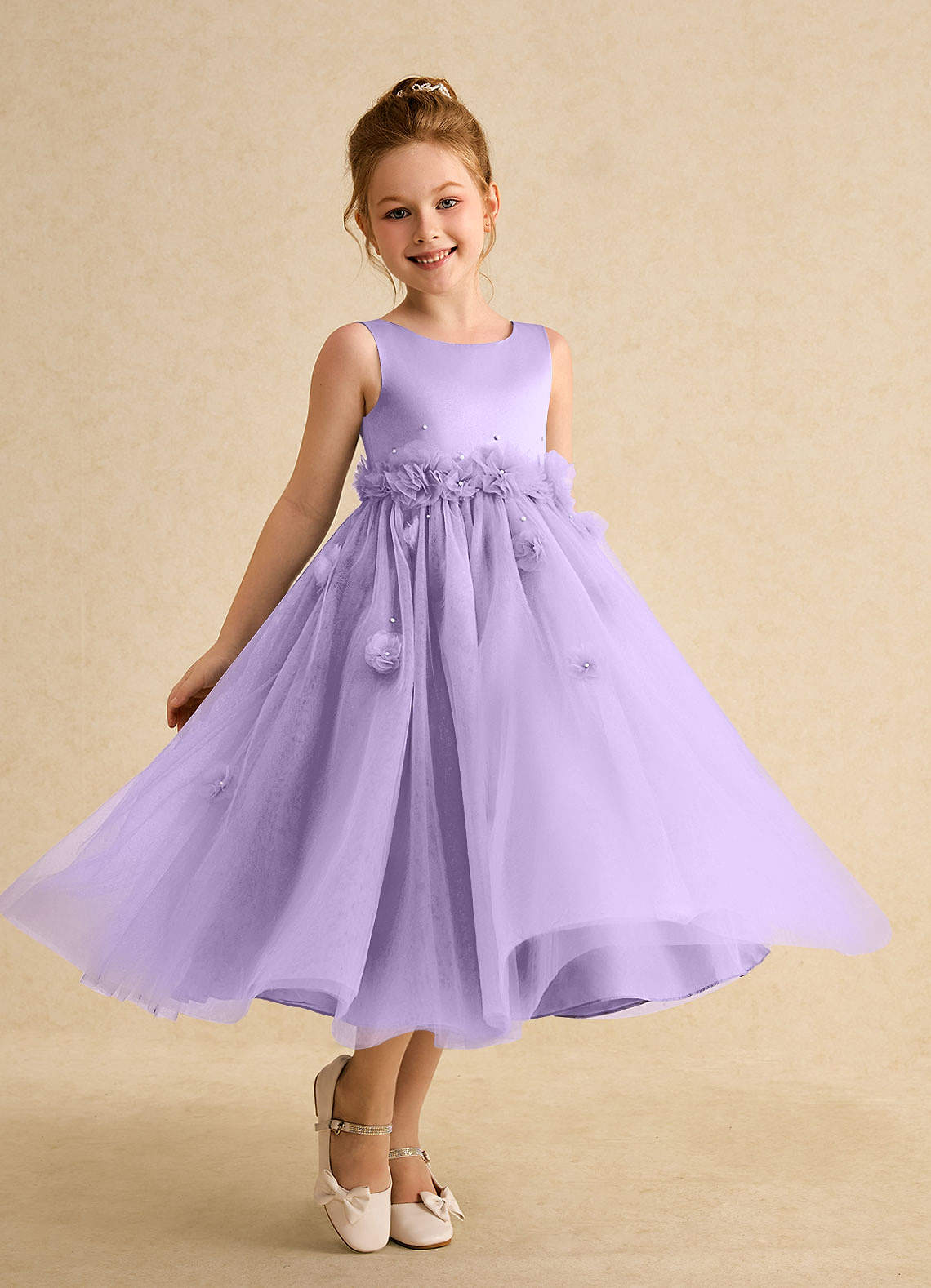 Azazie Lux vestidos de niña de las flores Vestido de Lila de Tul de Corte En A con Perla image1