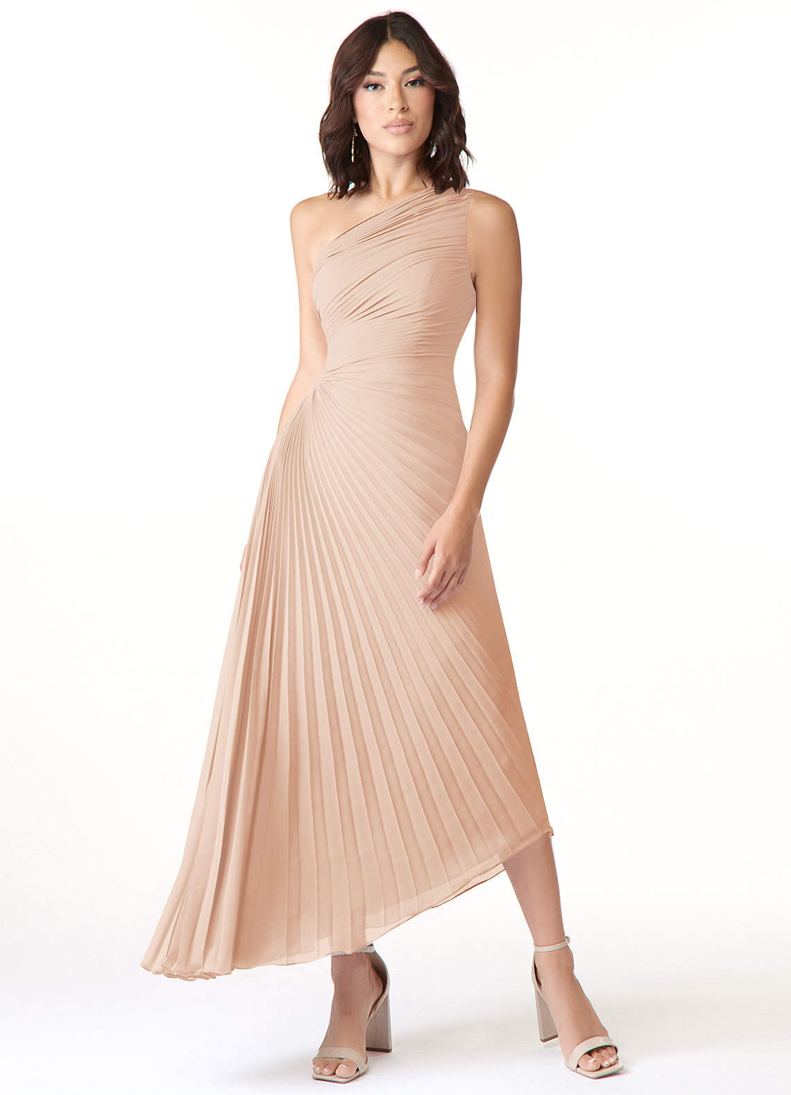 Azazie Kirra Robes de demoiselle d'honneur Robe Trapèze en Mousseline de soie Ue épaule Rose Perle image1