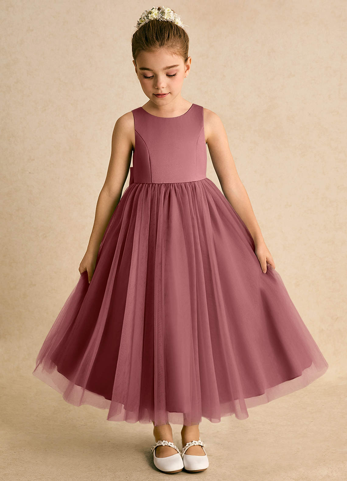 Azazie Solia Robe Demoiselle D'honneur Fillette Robe Princesse en Tulle Arc Améthyste image5