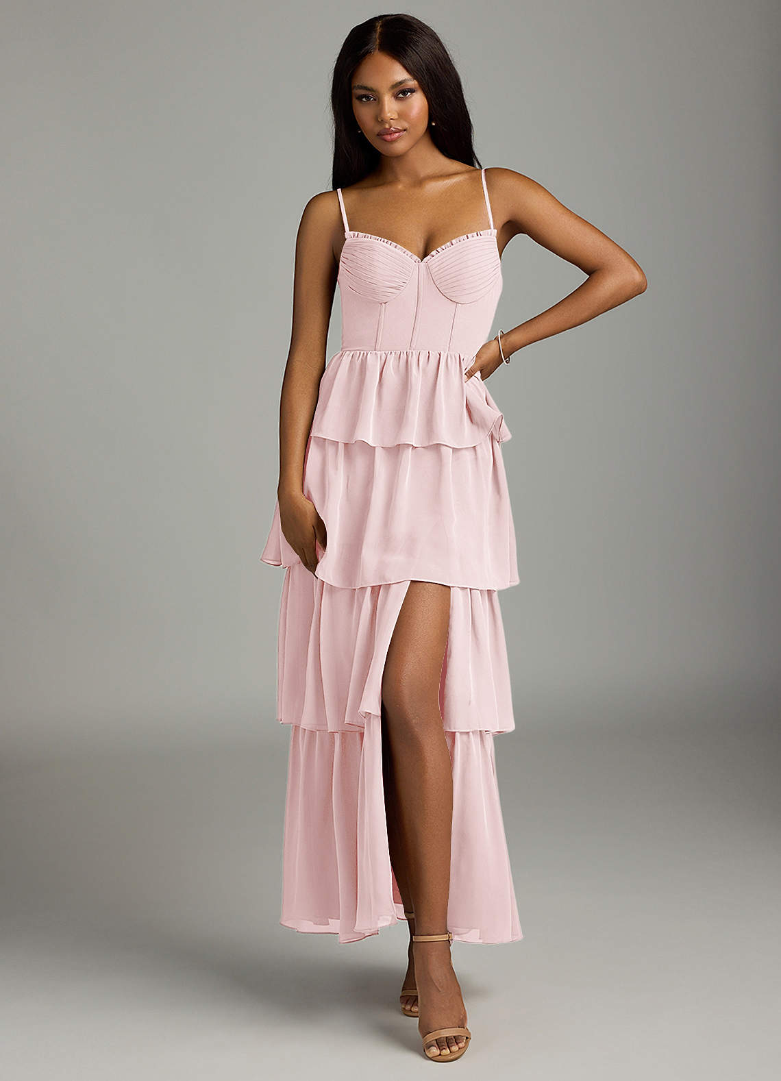 Azazie Kaiden Bridesmaid Dresses Blushing Pink A-Line Sweetheart Neckline Chiffon Dress image1