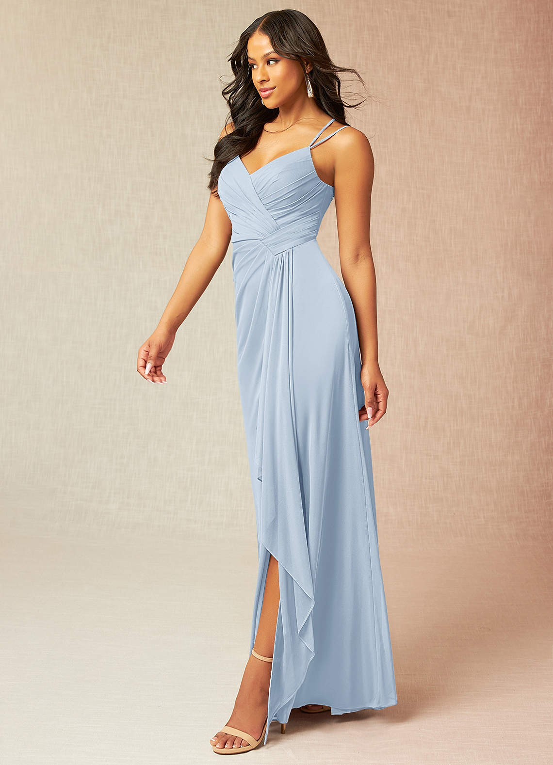 Azazie Erin Bridesmaid Dresses A-Line Pleated Mesh Floor-Length Dress image1