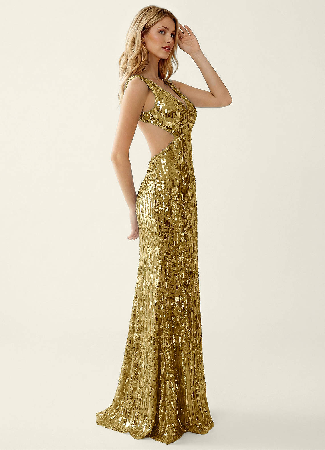 yellow sparkly prom dress Sweetheart Yellow Sequin Short Sleeve Prom Dress US8 / Champagne
