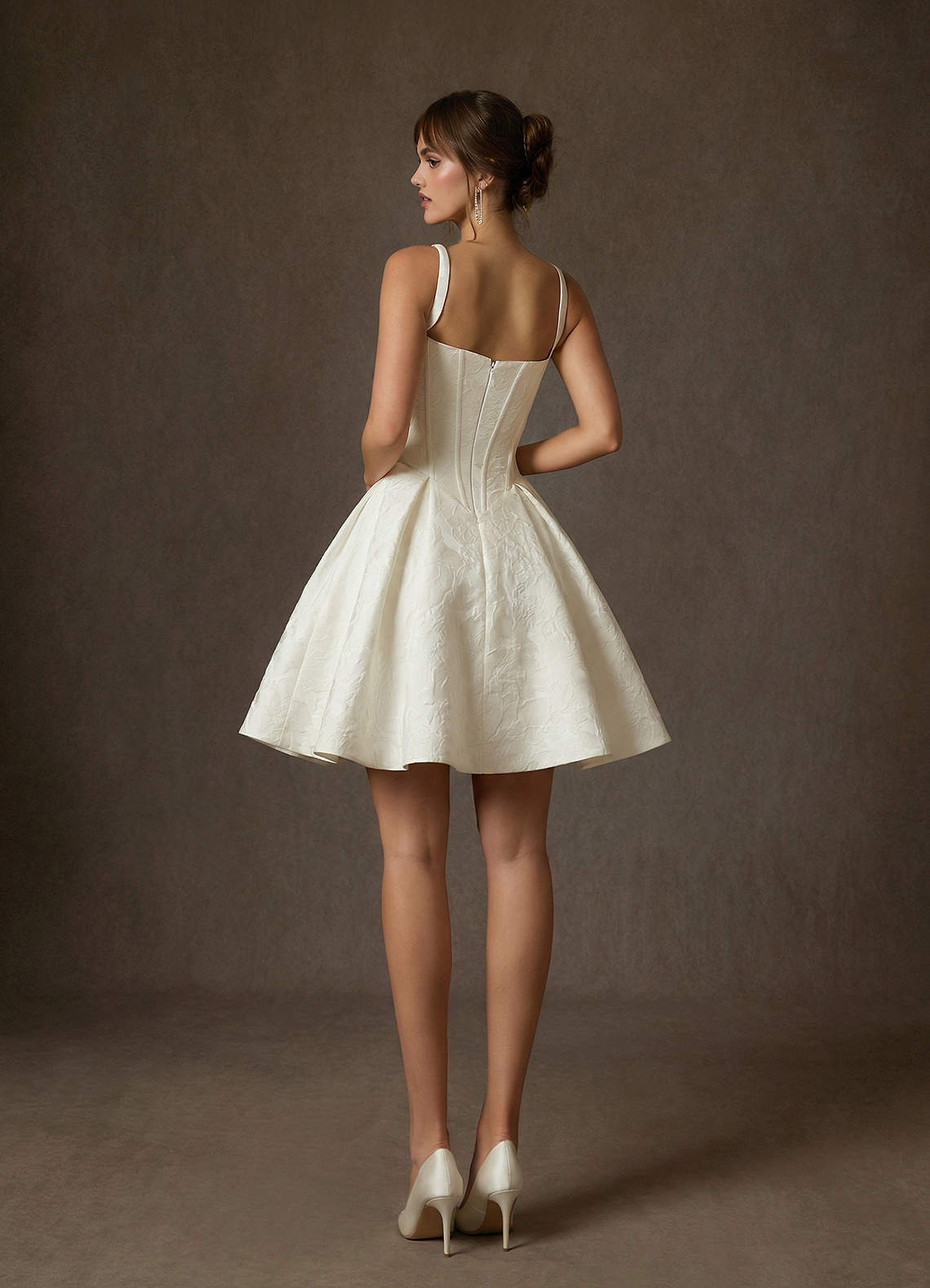 Azazie Daisley Wedding Dresses Antique White A-Line with Pockets Floral Jacquard Dress image1