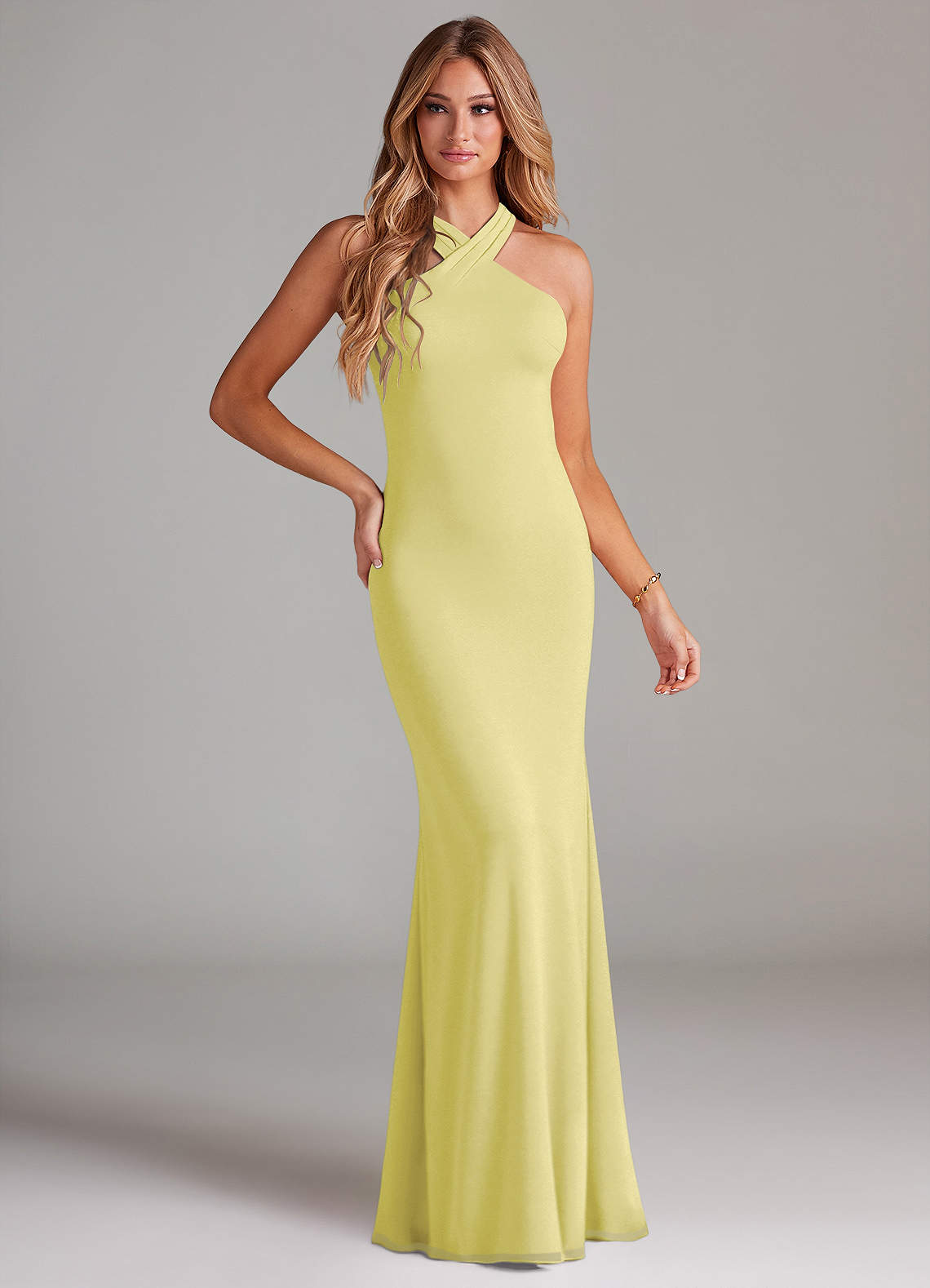 Azazie Doretta Bridesmaid Dresses Lemon Sorbet Mermaid Pleated Chiffon Dress image1