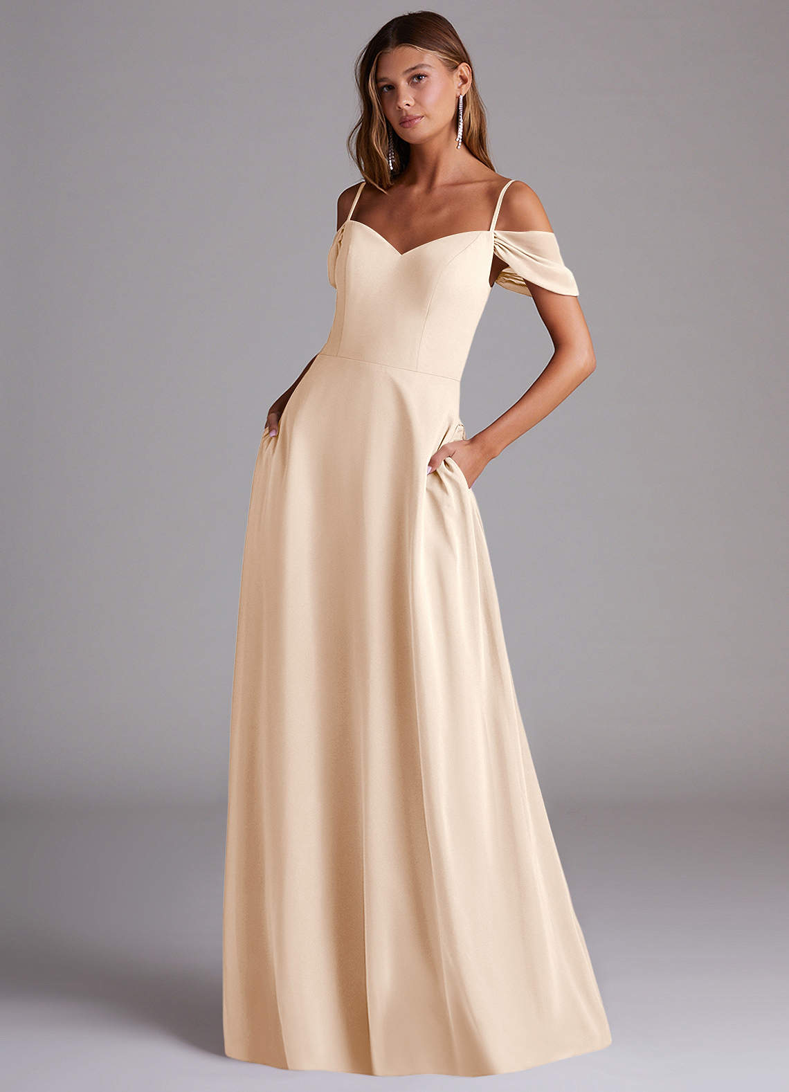 Azazie Marley Brautjungfernkleider Wandelbar A-Linie Schulterfrei Chiffon Kleid Alabaster Weiß image1