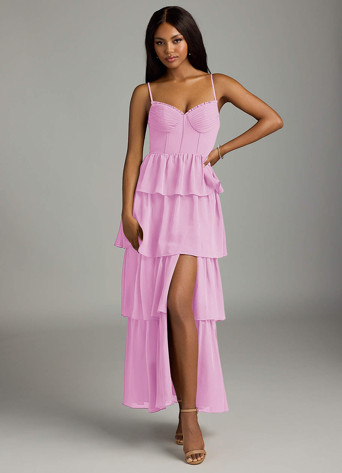 Azazie Kaiden Abiti da Damigella Abito A-Line in Chiffon Scollo a Cuore Rosa Confetto image1