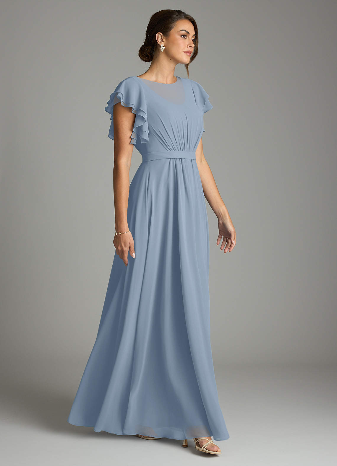 Azazie Daphne vestidos de dama de honor modestos Vestido de Corte en A Volantes Hasta el suelo Gasa image3