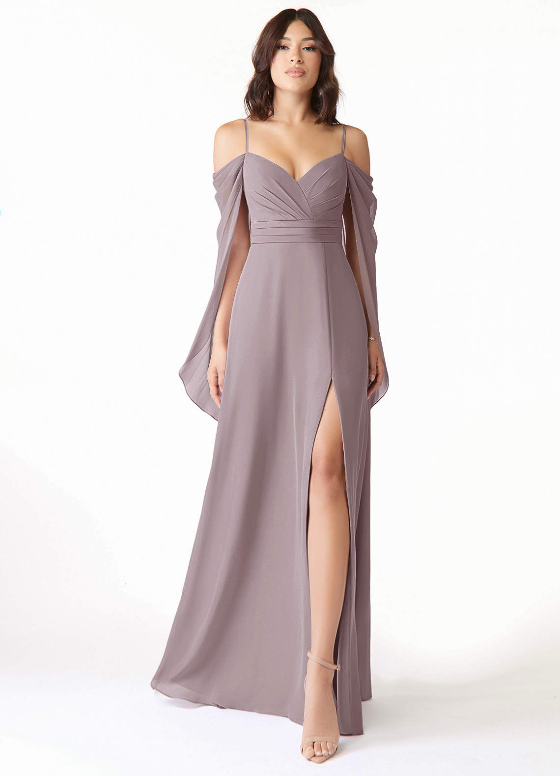 Azazie Cienna Jurken voor bruidsmeisjes Jurk van Chiffon met A-Lijn Off the Shoulder Schemering image1