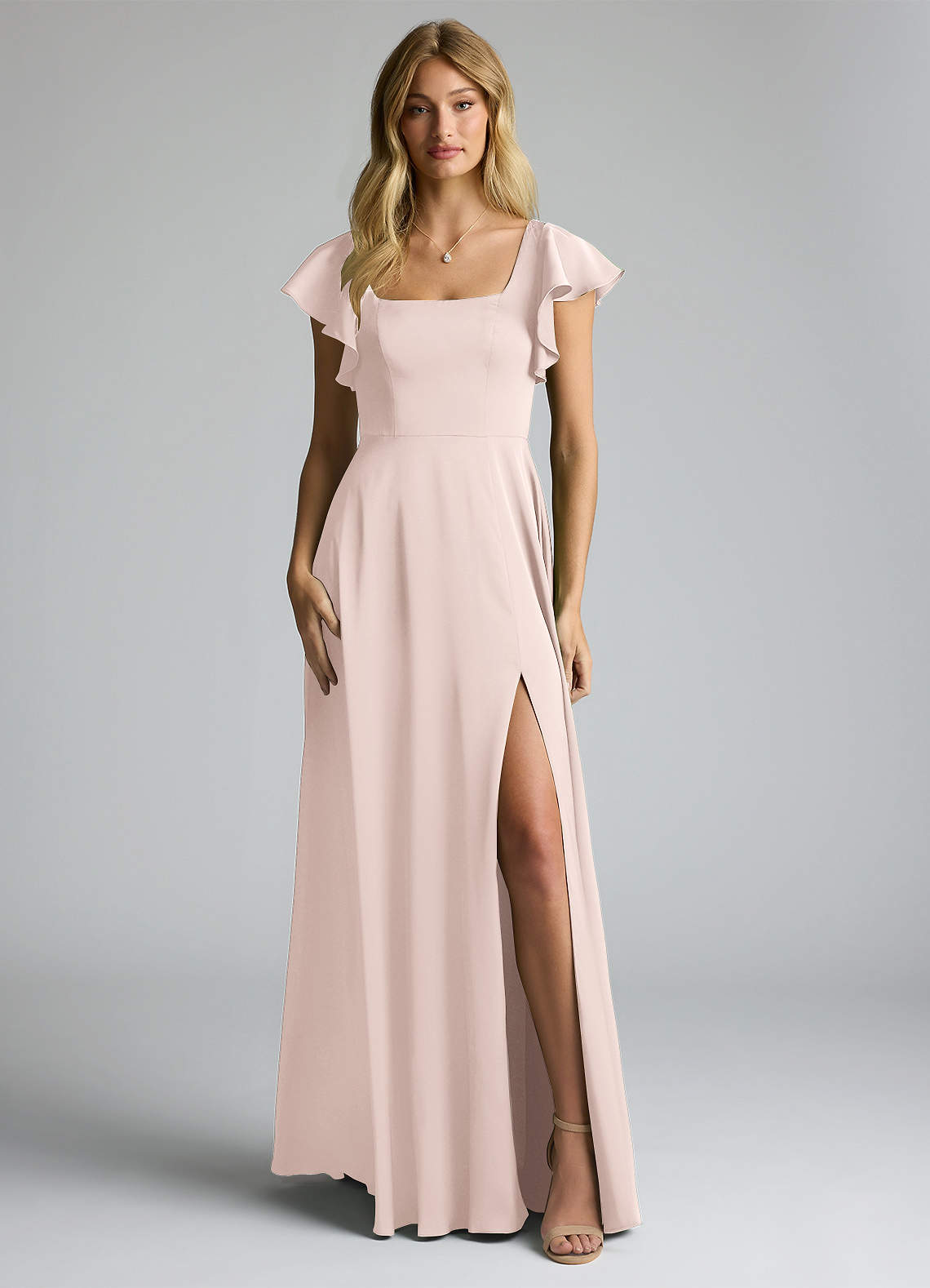 azazie blushing pink bridesmaid dress Azazie Aaron