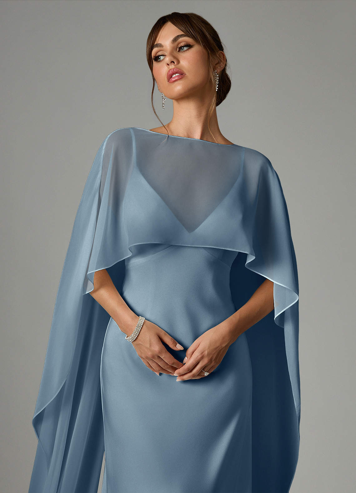 Azazie Stefania Vestidos de madrinha de casamento Vestido Azul Empoeirado de Cetim elástico de Linha A image4