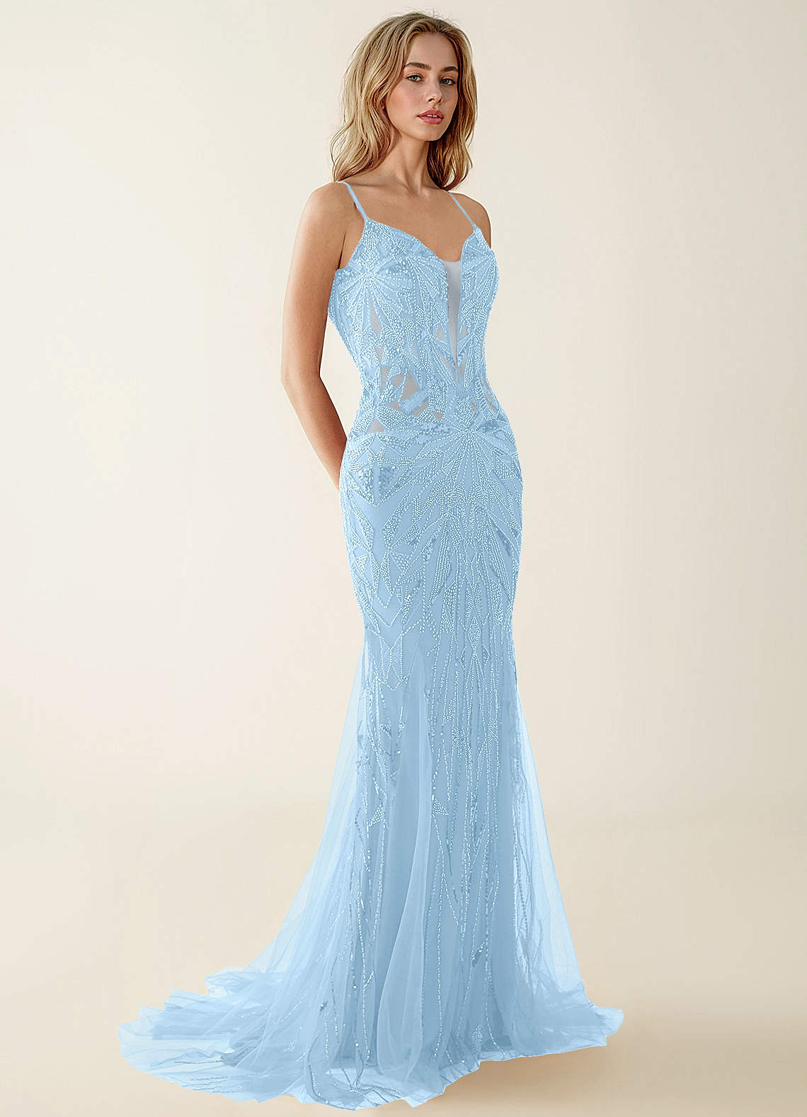 light blue beading tulle prom dress Blue Off Shoulder Tulle Long Prom Dress, Blue Tulle Formal Dress With Beading US 2 / Custom Color