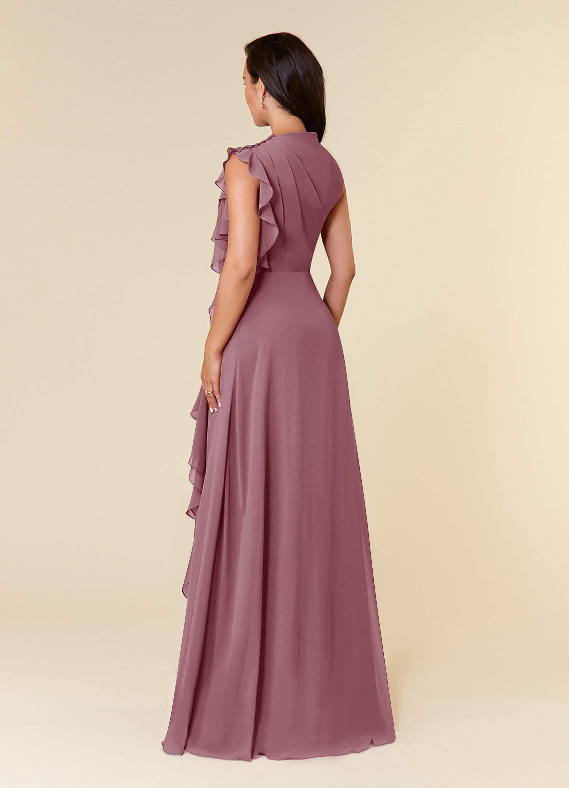 Vintage Mauve Style Dresses For Mother Of The Bride Flowy Ruffle Sleeves V-Neck Ruched Back Zip Long Chiffon Mother Of The Bride Dresses