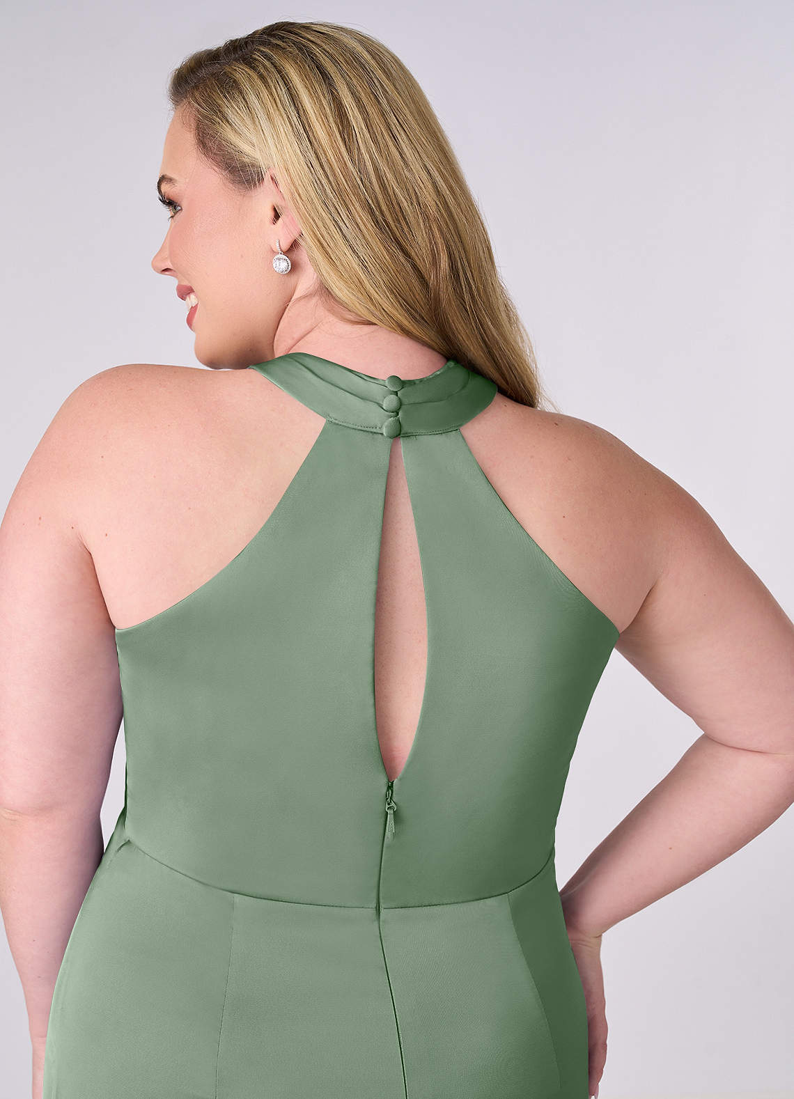 Barbie ♥ Azazie Bridesmaid Dresses Keyhole Halter Stretch Satin Sheath Dress image10