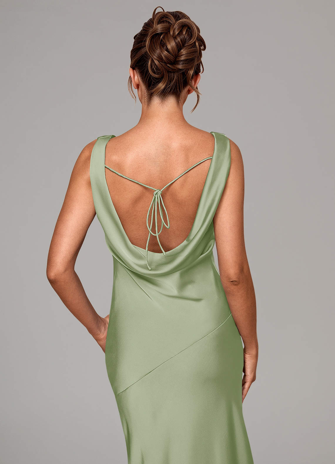 Azazie Rylina Bridesmaid Dresses Dusty Sage Mermaid Stretch Satin Dress image1