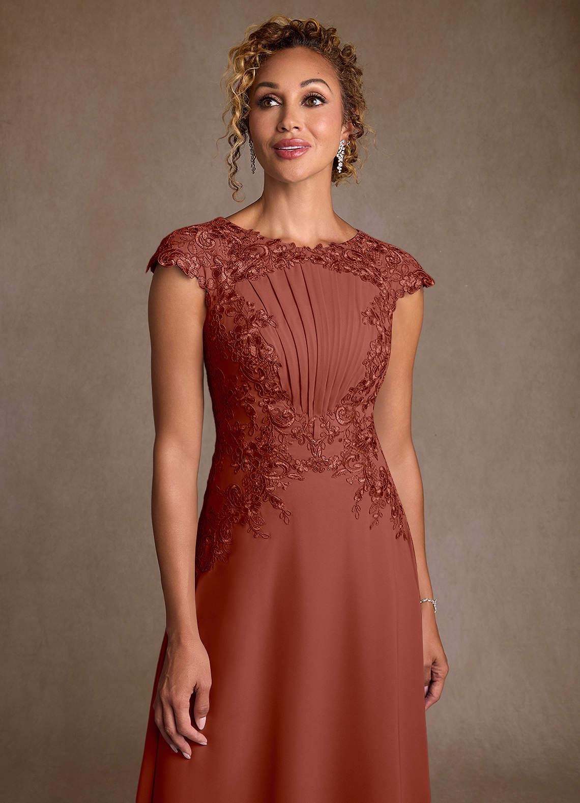 Azazie Crista At-home Try On Dresses Dusty Sage A-Line Lace Chiffon Dress image4