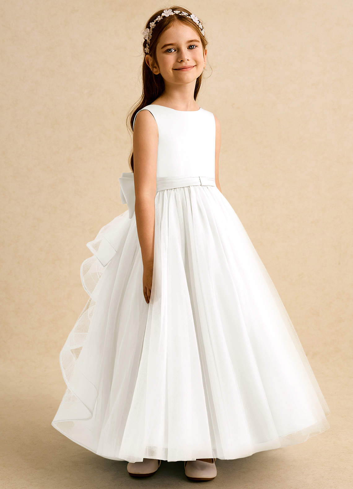 Azazie Lior Robe Demoiselle D'honneur Fillette Robe Princesse en Tulle Plissée Ivoire image2
