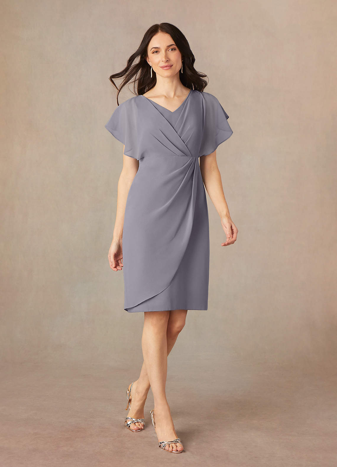 Azazie Julia Mother of the Bride Dresses Shadow Sheath V-Neck Pleated Chiffon Dress image1