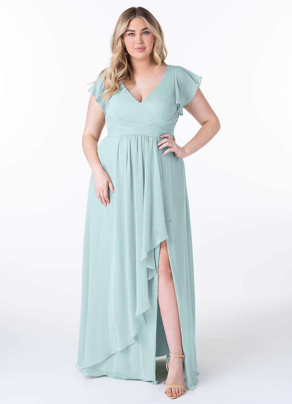 Azazie Omari Brautjungfernkleider A-Linie Chiffon Kleid Nebel image1