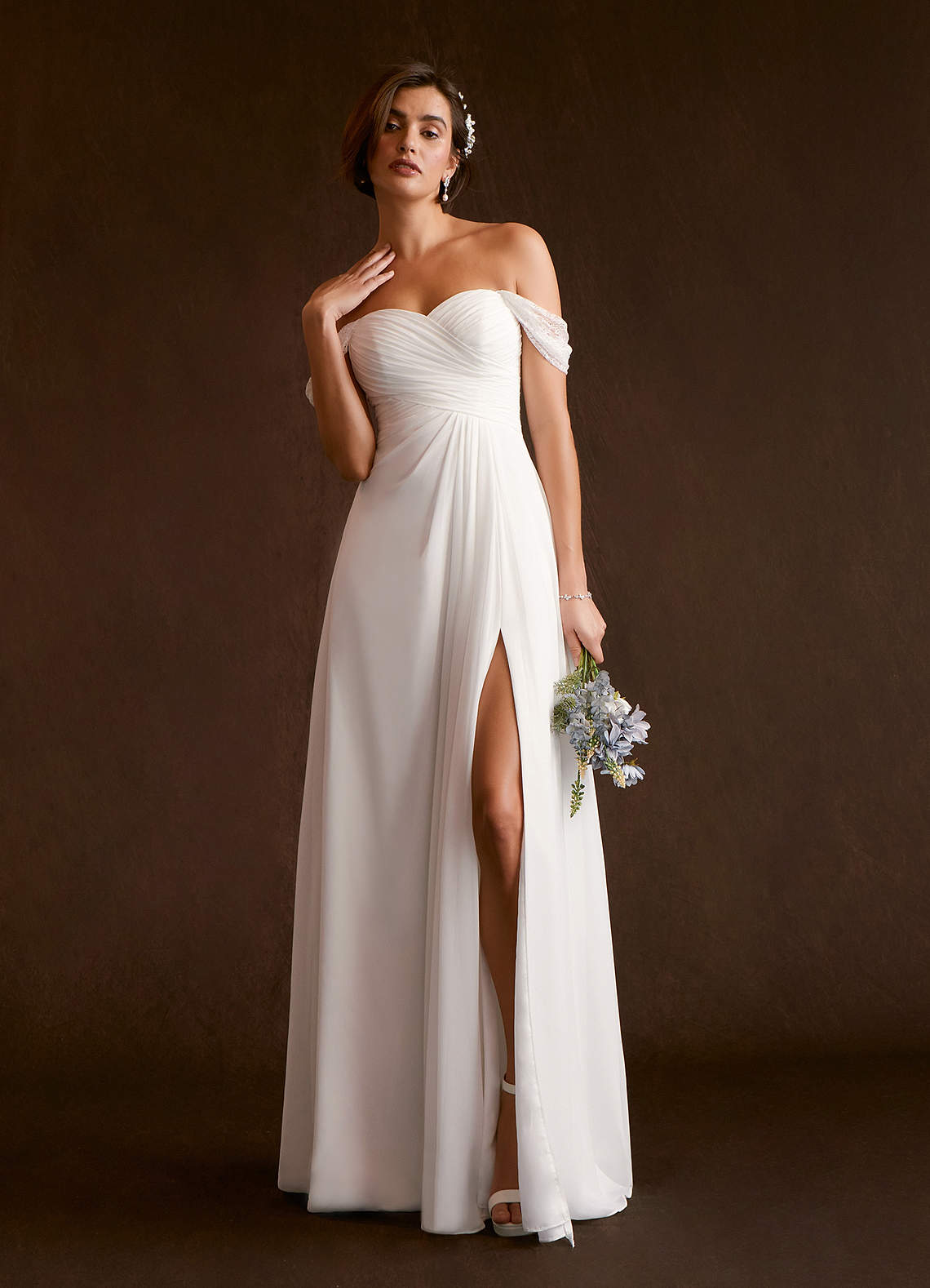Azazie Zadie Abiti da Sposa Abito A-Line in Chiffon a Spalla Scoperta Bianco Diamante image2