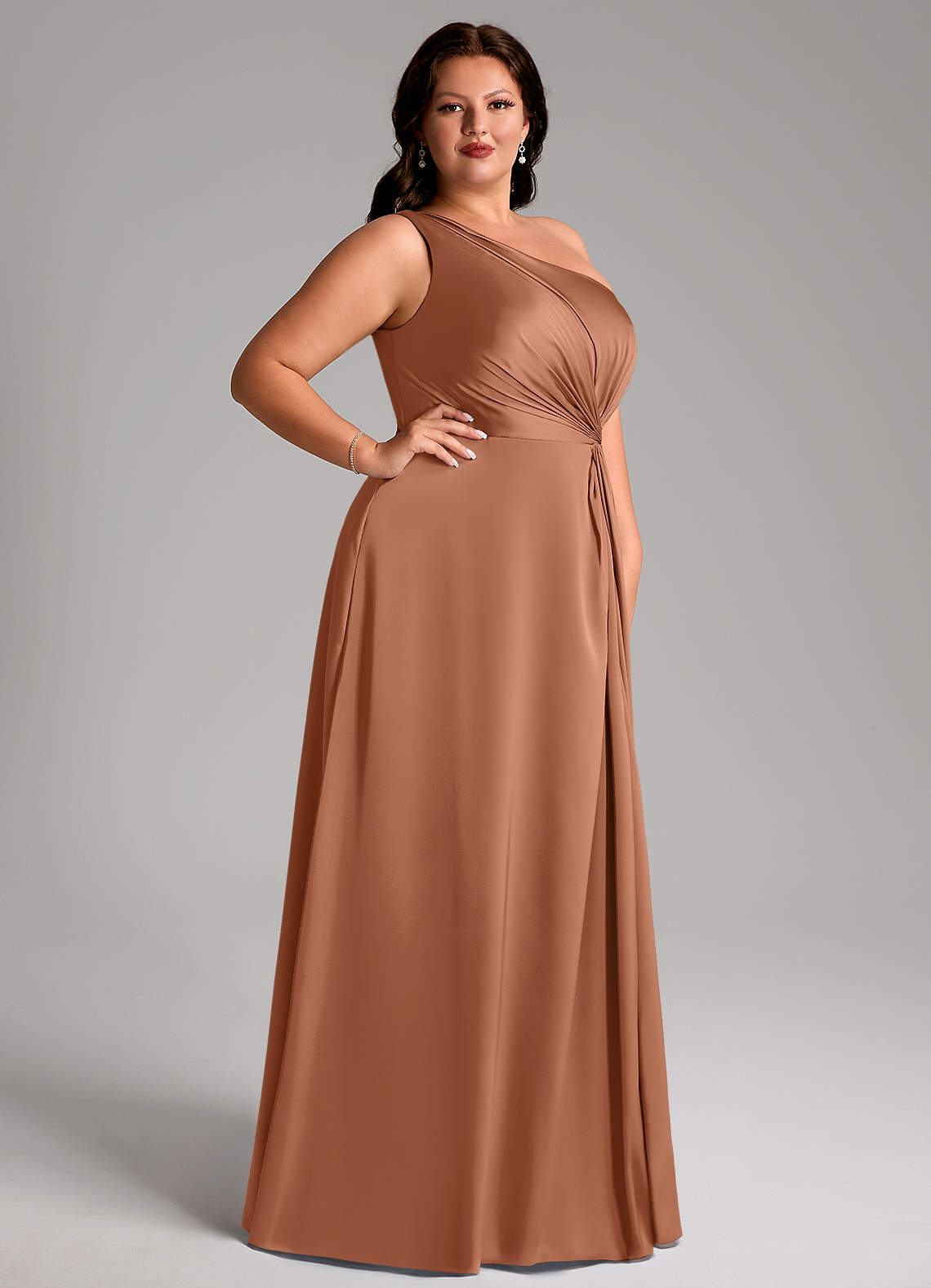 Azazie Brooke Bronzer Stretch Satin Bridesmaid Dresses | Azazie