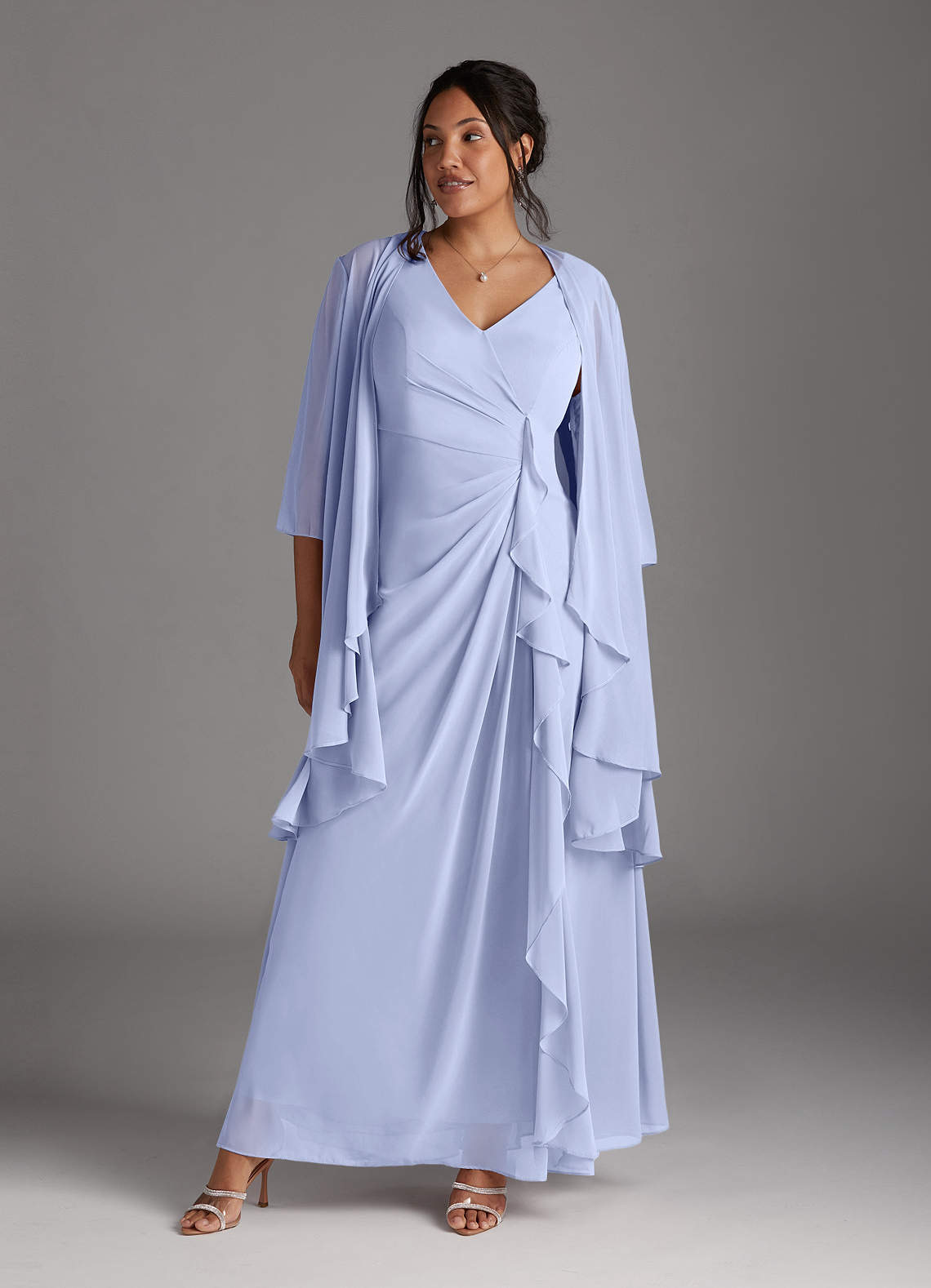 Azazie Manuella At-home Try On Dresses Cabernet A-Line V-Neck Pleated Chiffon Dress image9