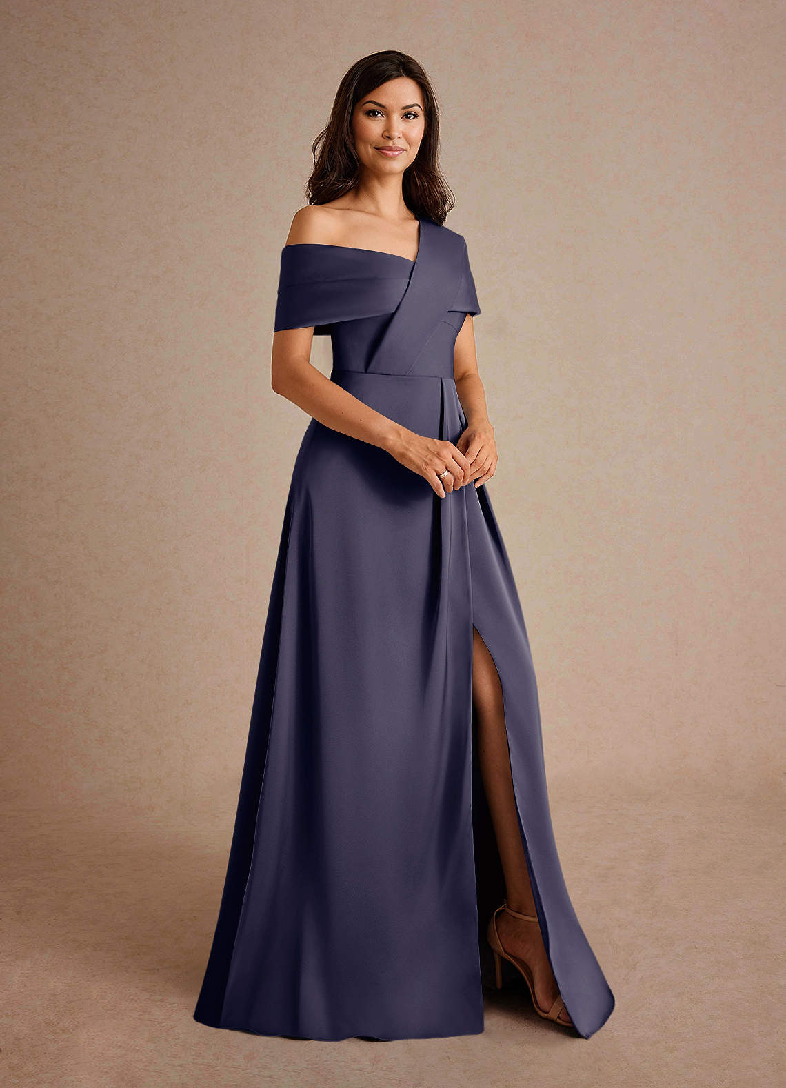 Azazie Milton Mère de la mariée Robes Robe Trapèze en Satin extensible Plissée Bleu Orageux image5