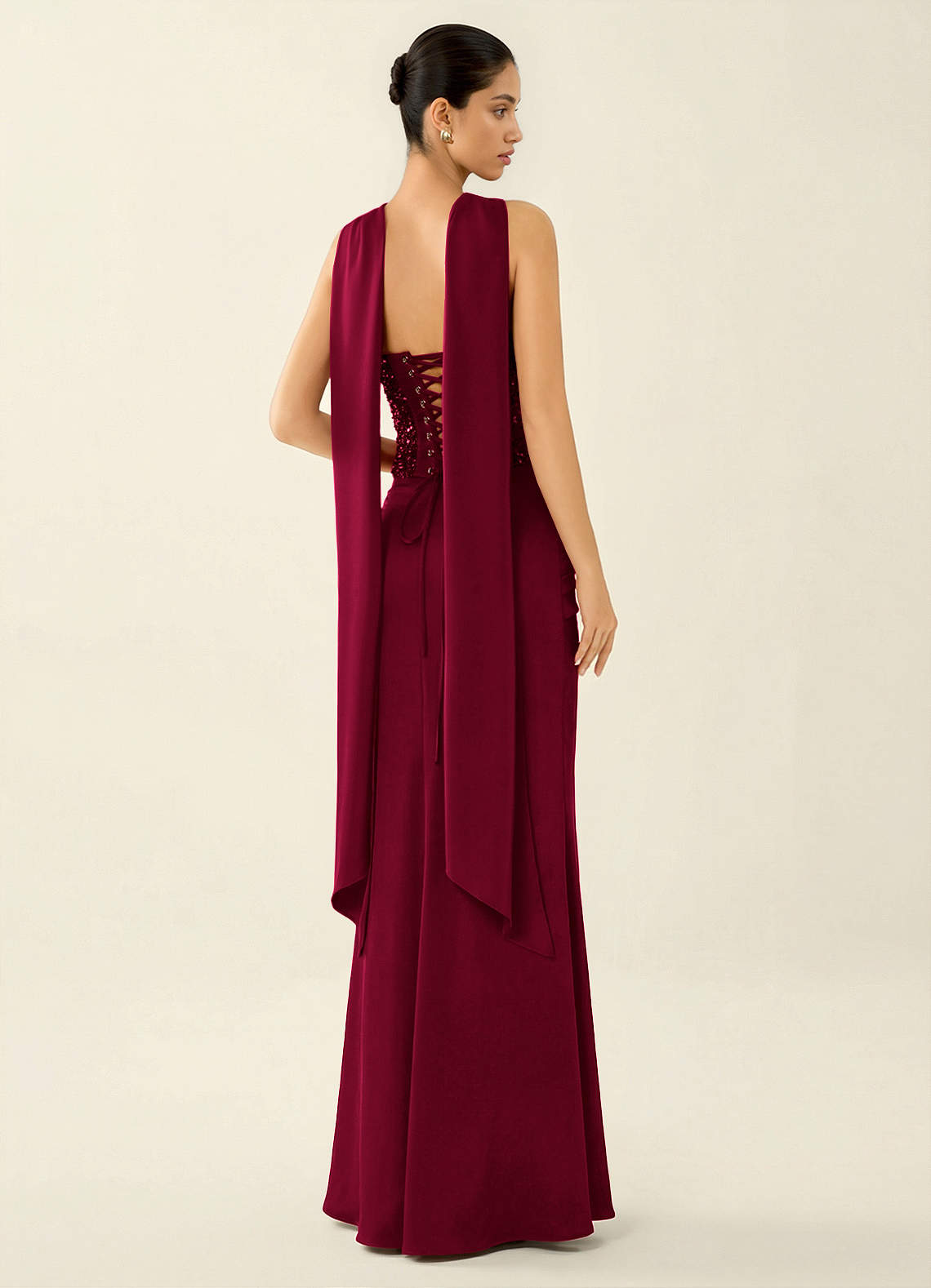Melisande Burgundy Sparkly Corset Lace Up Back Mermaid Prom Dress Ready to Ship