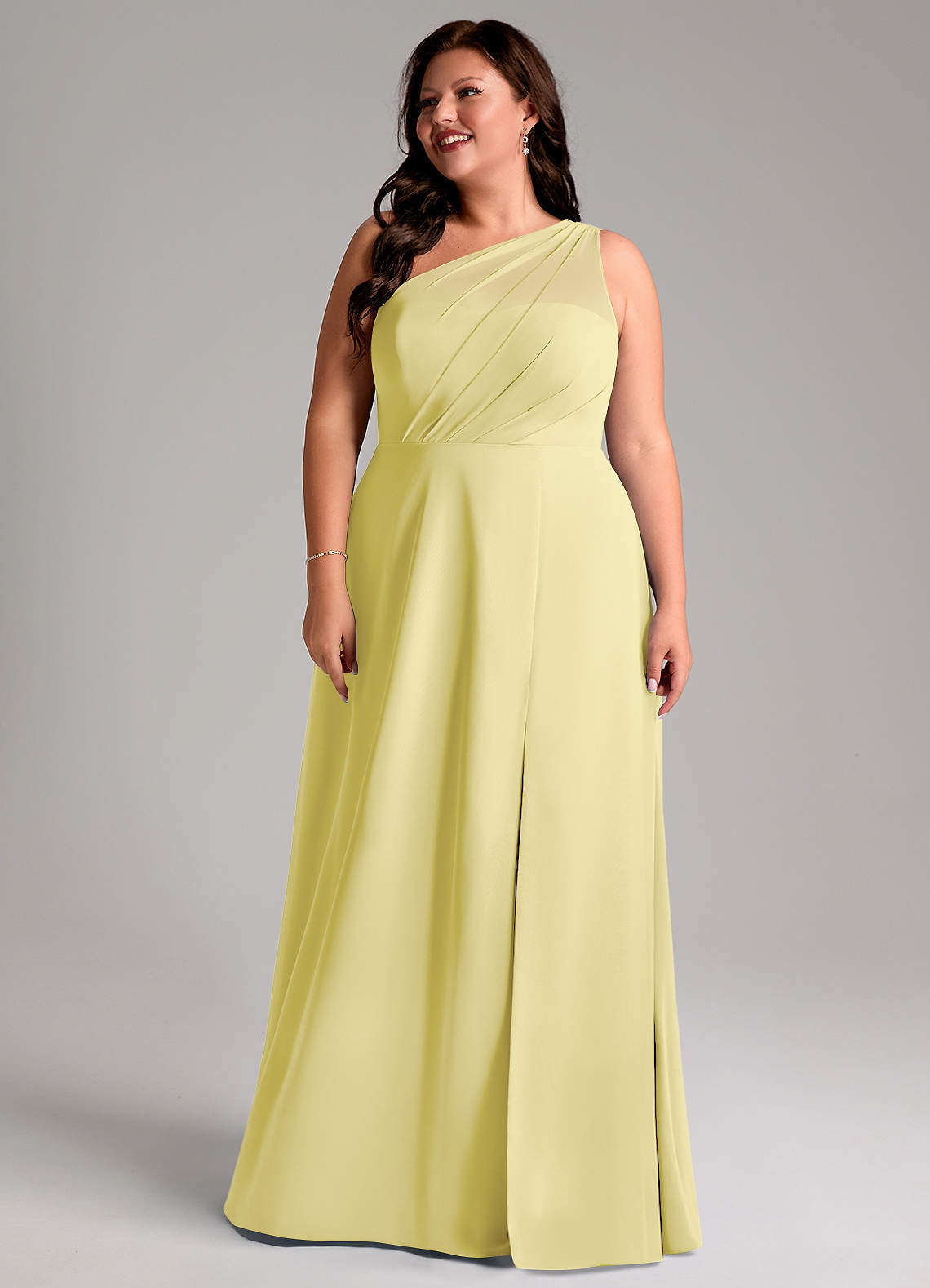 Azazie Phaedra Bridesmaid Dresses Lemon Sorbet A-Line One Shoulder Chiffon Dress image15