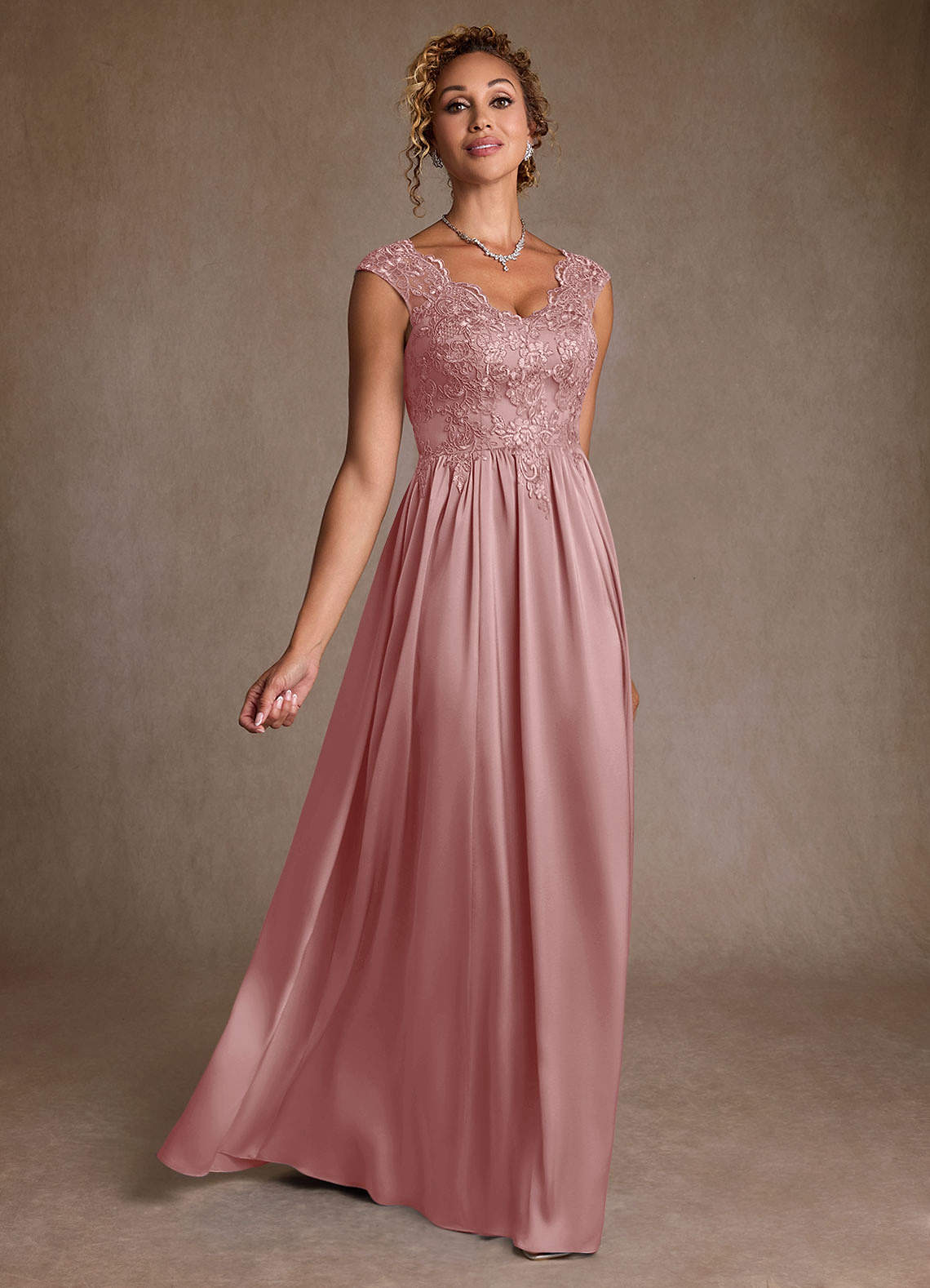 Azazie Amethyst Dusty Rose A-Line Lace Dress | Azazie