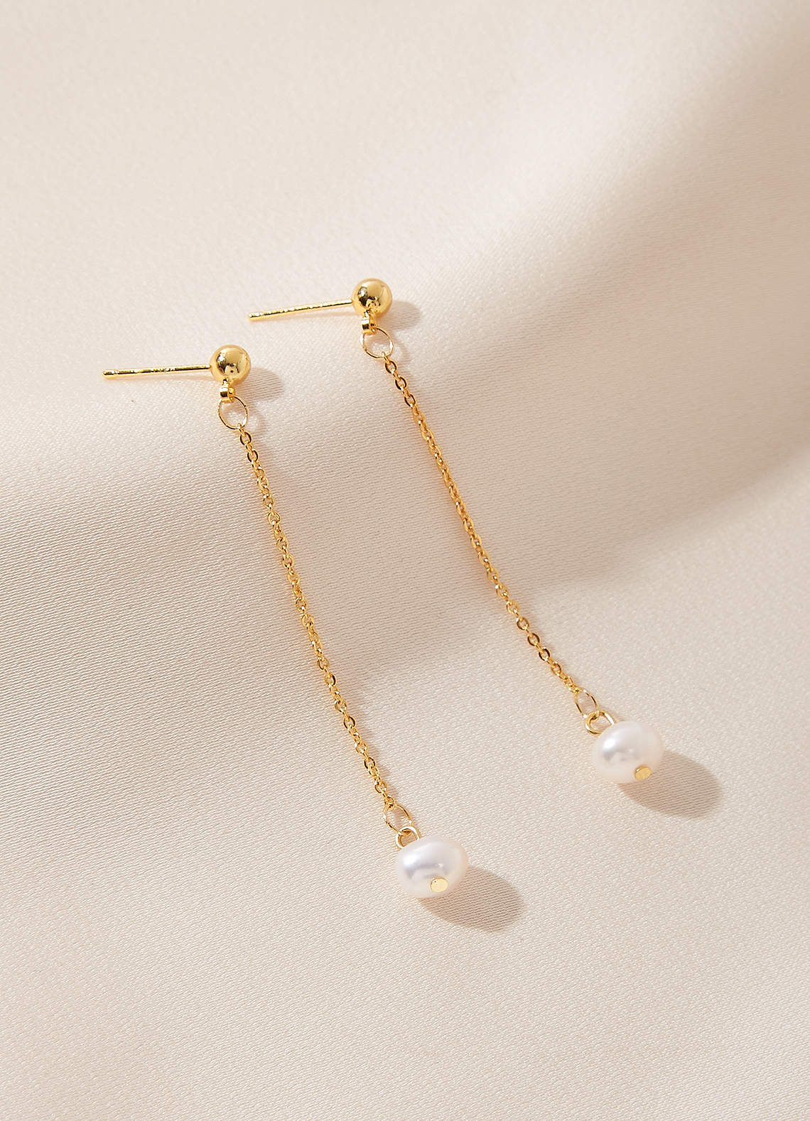 front Pearl and Chain Drop Earrings