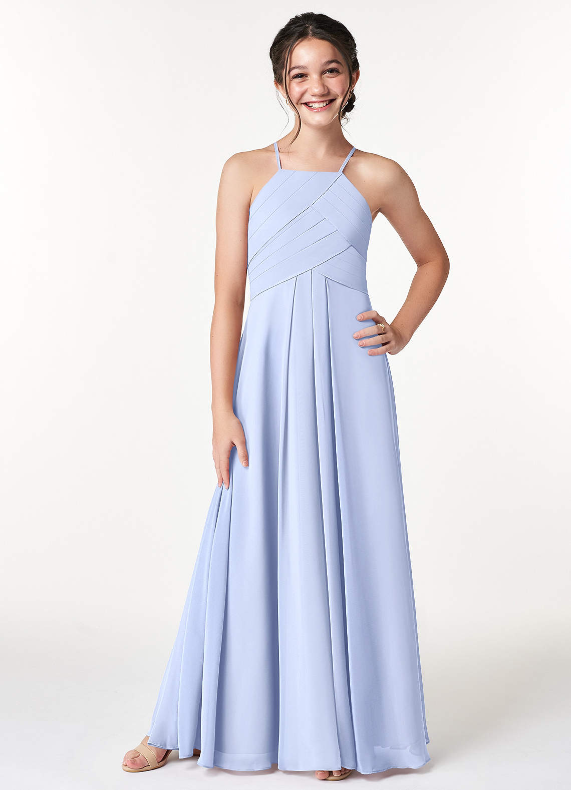 Azazie Ginger Junior A-Linie Plissee Chiffon Kleid Eis image1