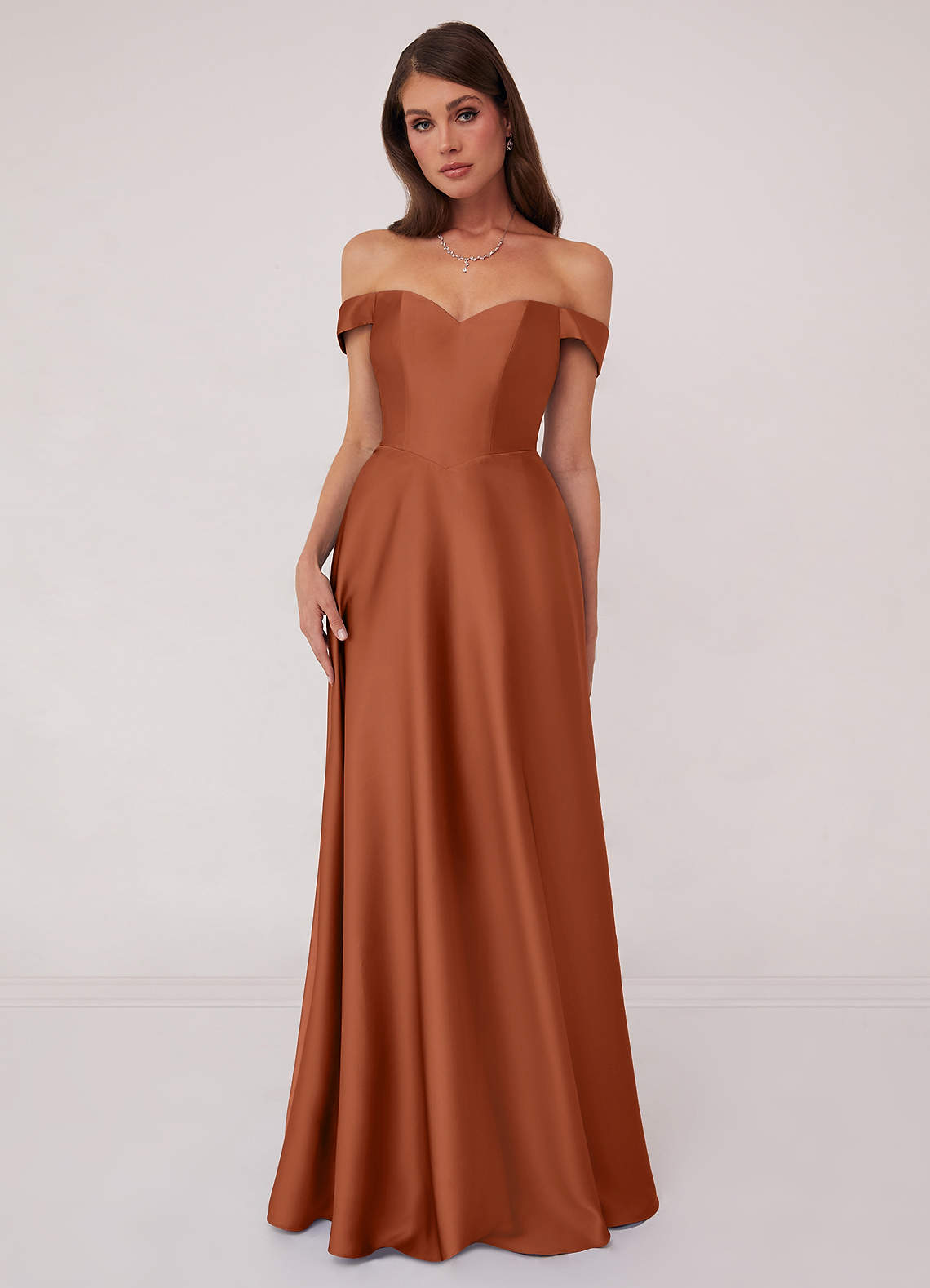 Barbie ♥ Azazie Bridesmaid Dresses Cedar Rose A-Line Off the Shoulder Stretch Satin Convertible Dress image1