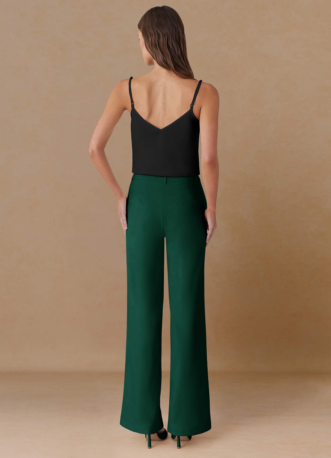 front Marina émeraude Pantalon droit en tissu raffiné