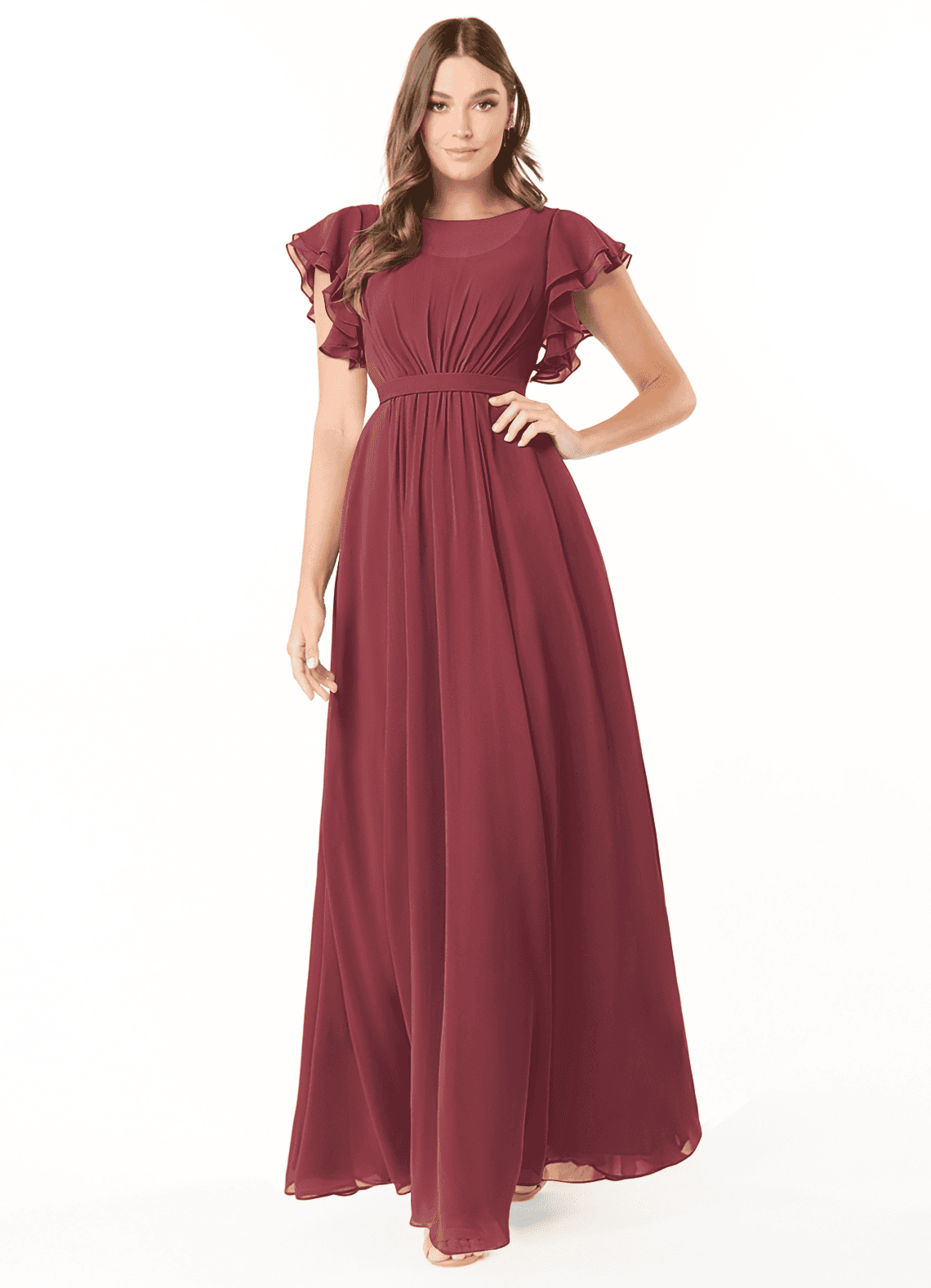 Azazie Daphne vestidos de dama de honor modestos Vestido de Corte En A Volantes Hasta el suelo Gasa image1