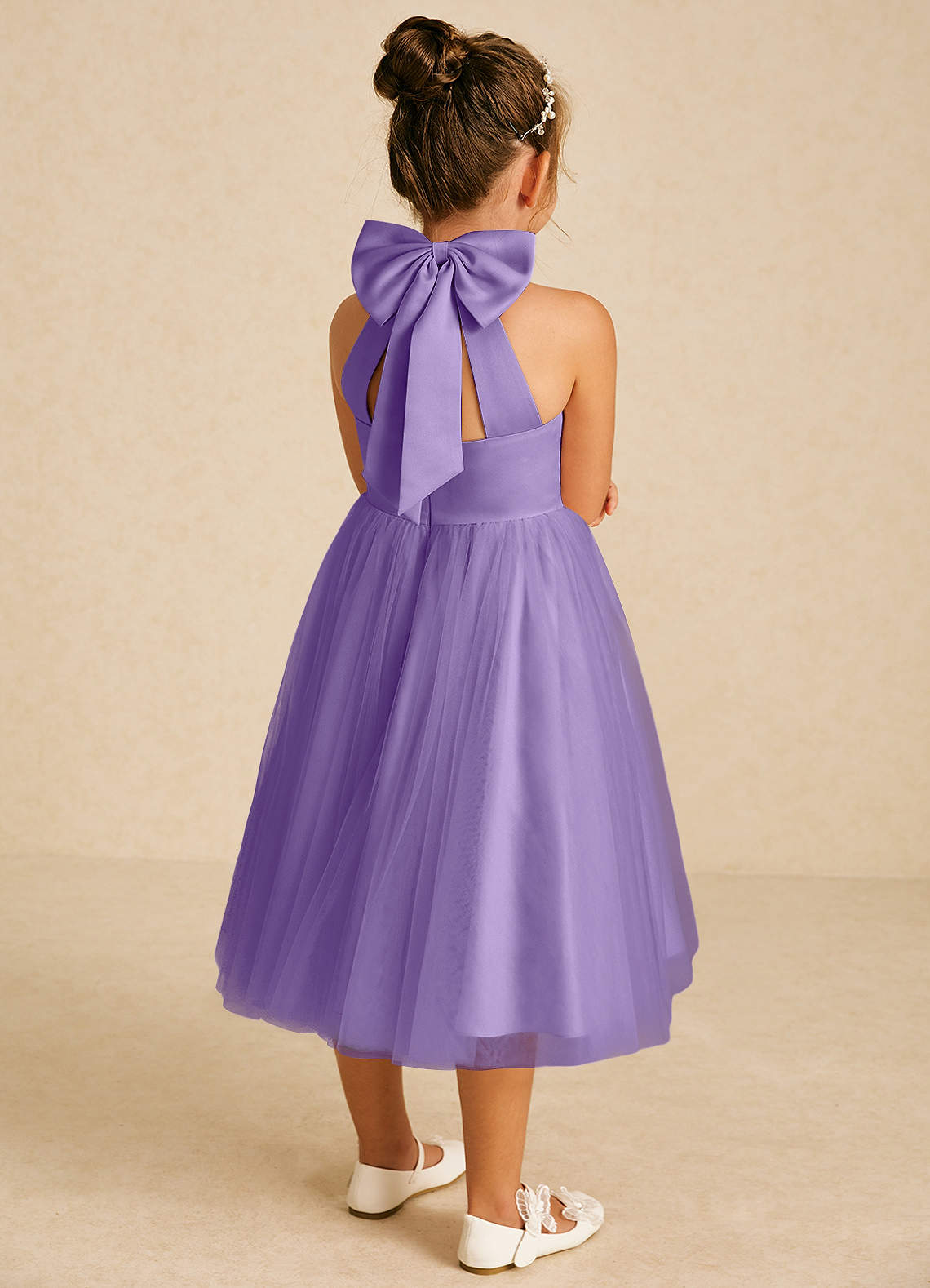 Azazie Dora vestidos de niña de las flores Vestido de Tahití de Tul de Corte En A con Lazo image1