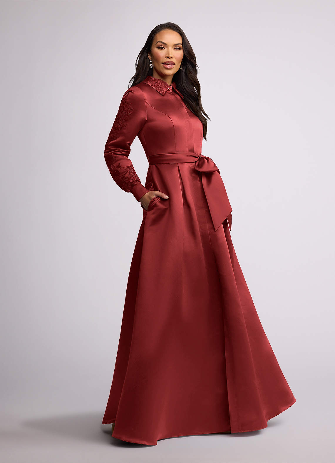 Azazie Ruth Mother of the Bride Dresses Rust A-Line Lace Matte Satin Dress image1