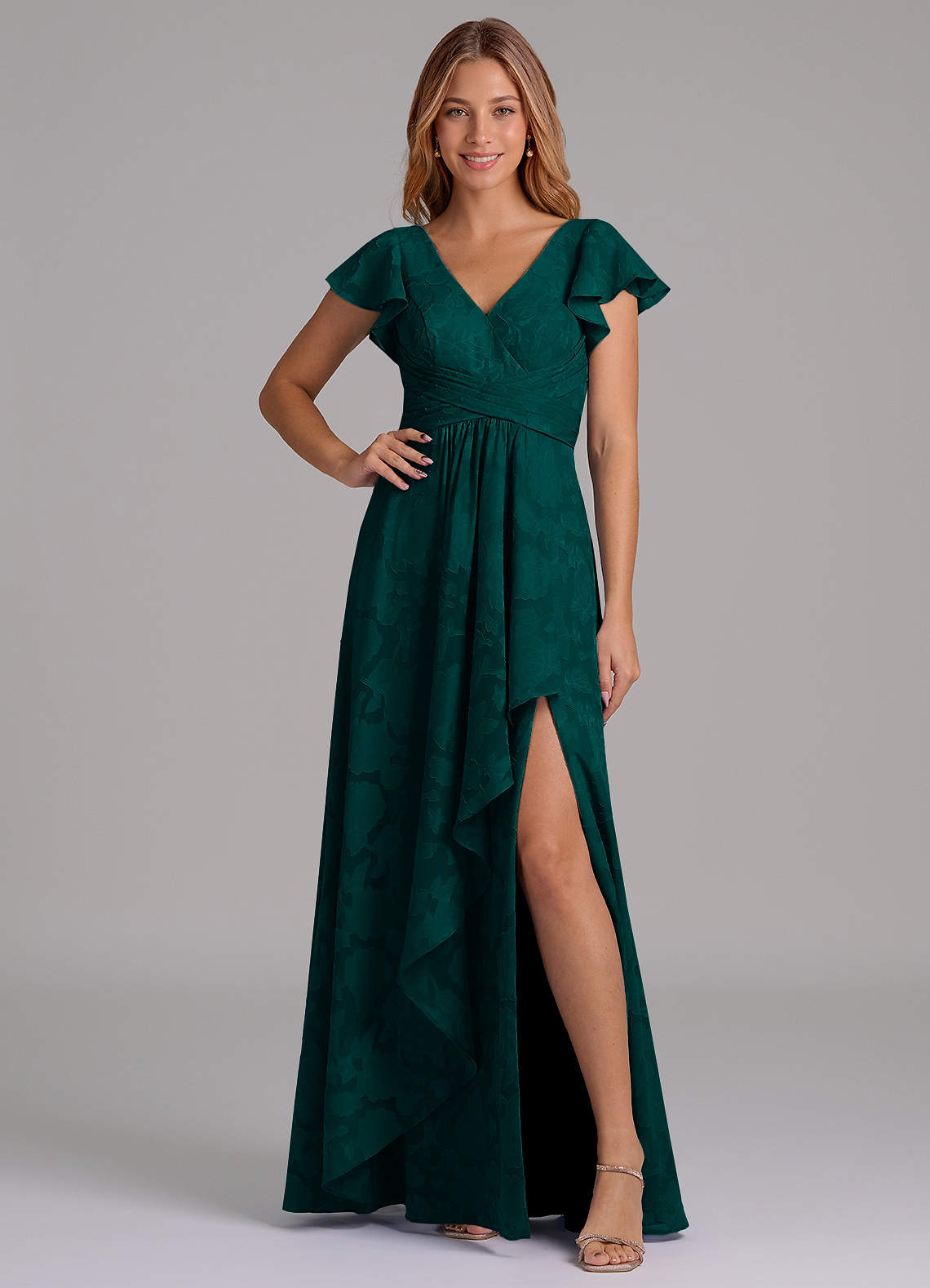 Azazie Omari Jurken voor bruidsmeisjes Jurk van Bloemen Burn-out met A-Lijn Geplooid Pijnboom image1