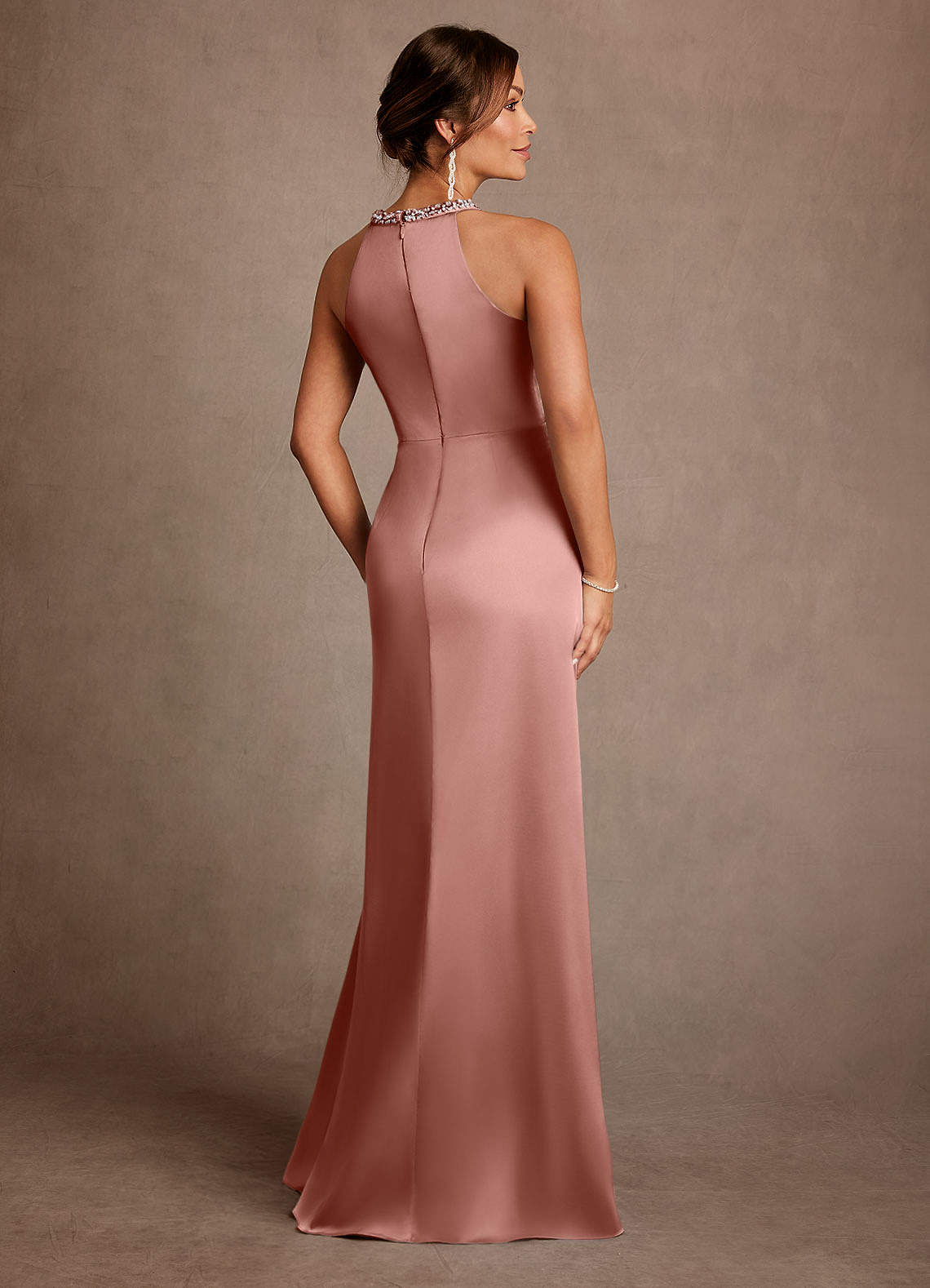 Azazie Lawrence Mother of the Bride Dresses Rosette A-Line Pleated Stretch Satin Dress image2