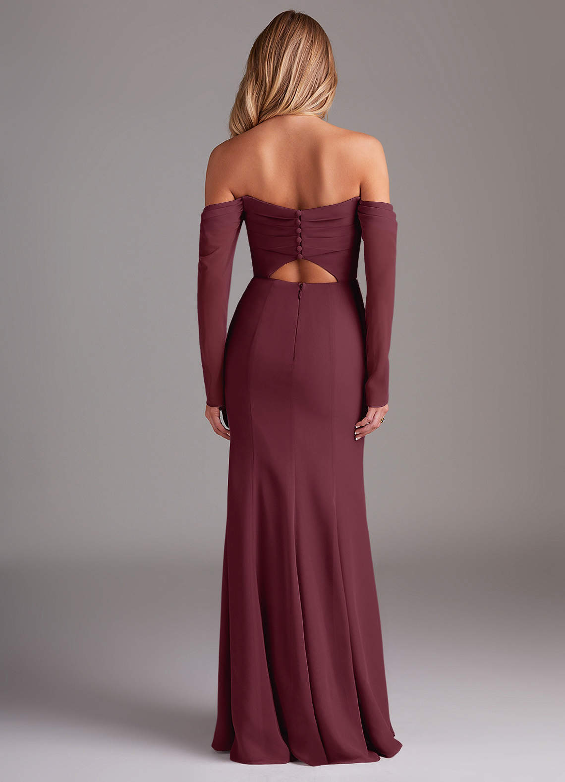 Azazie Hallie Bridesmaid Dresses Cabernet Mermaid Long Sleeve Chiffon Dress image7