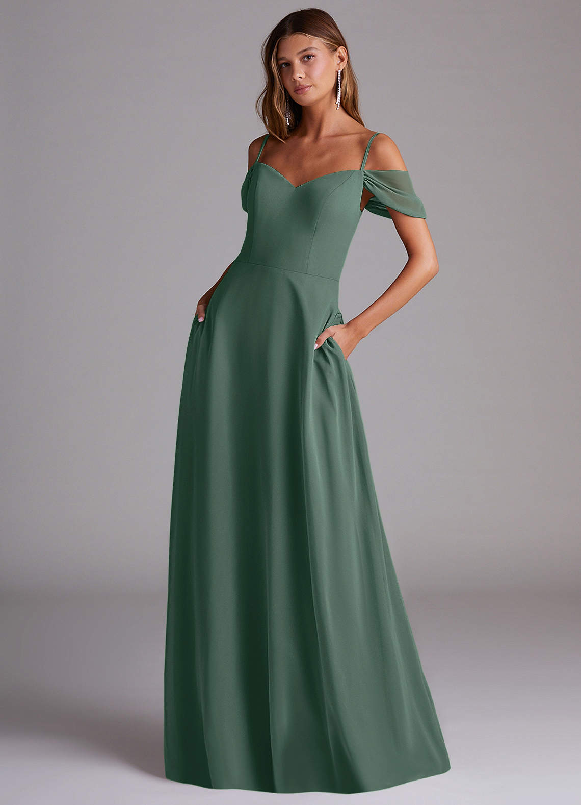 Azazie Marley Bridesmaid Dresses Sea Moss A-Line Off the Shoulder Chiffon Convertible Dress image1