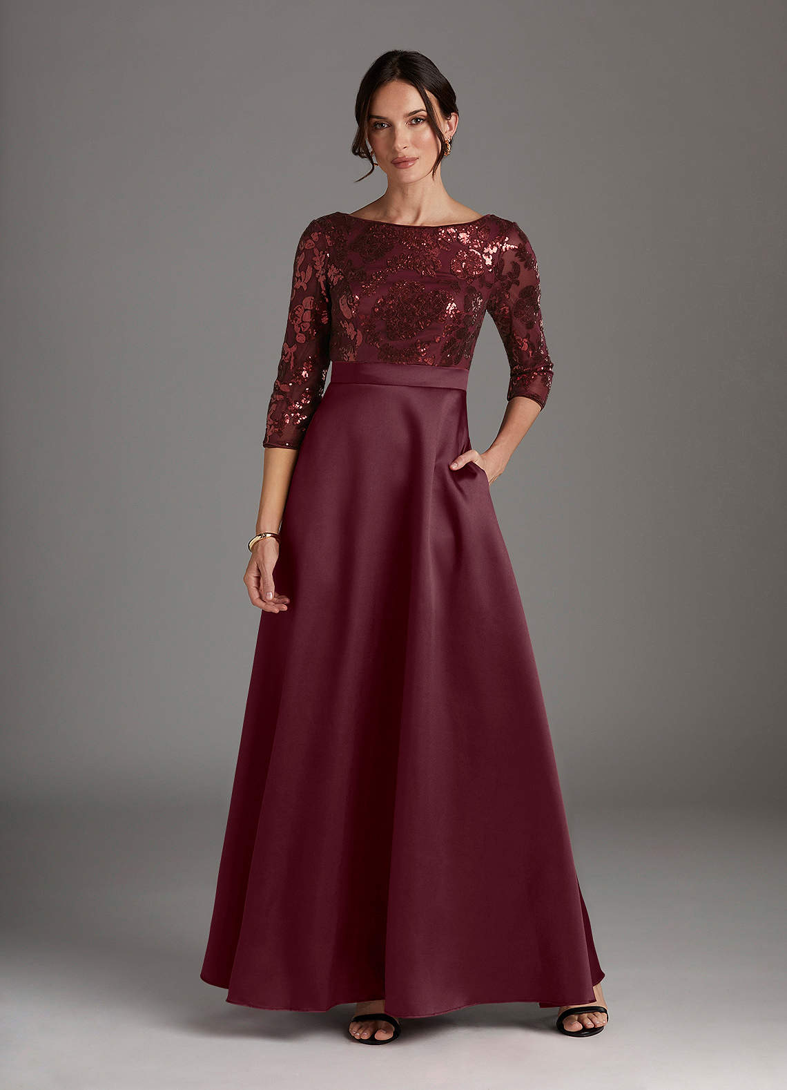 Azazie Carole Mother of the Bride Dresses Cabernet A-Line Sequins Dress image1