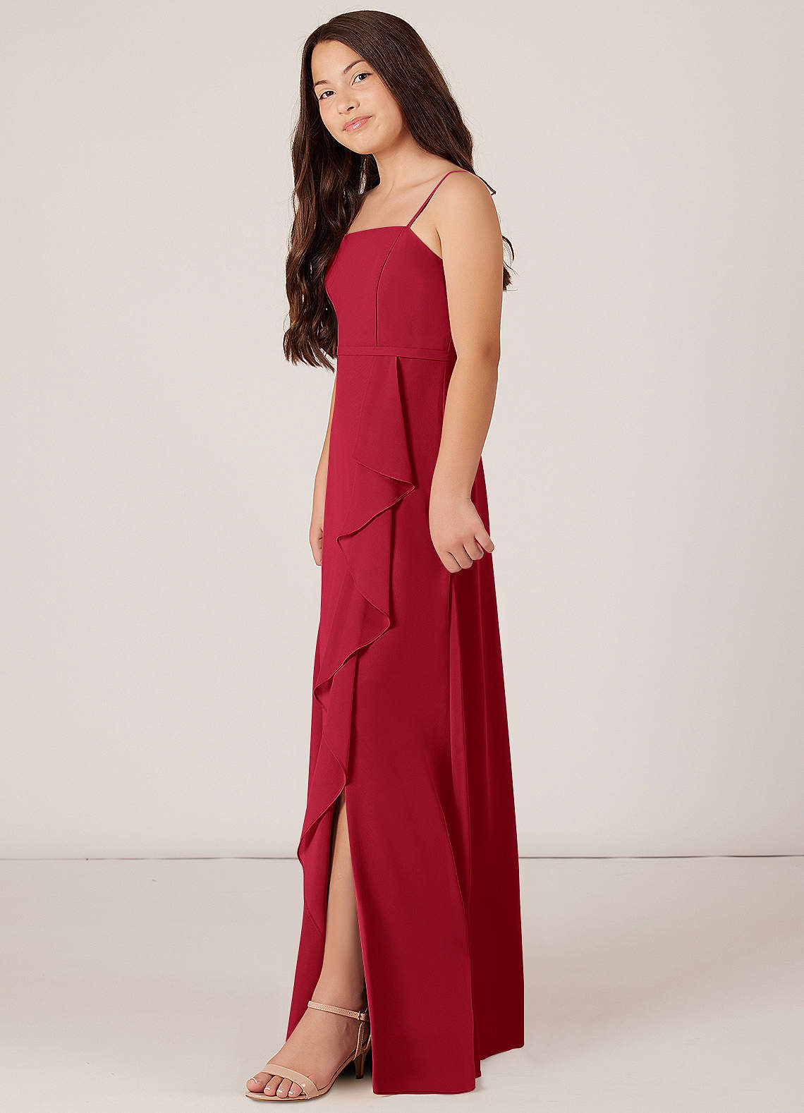 Azazie Kaylee Junior Vestido de Escarlata de Gasa de Corte en A con Con cinturón image2