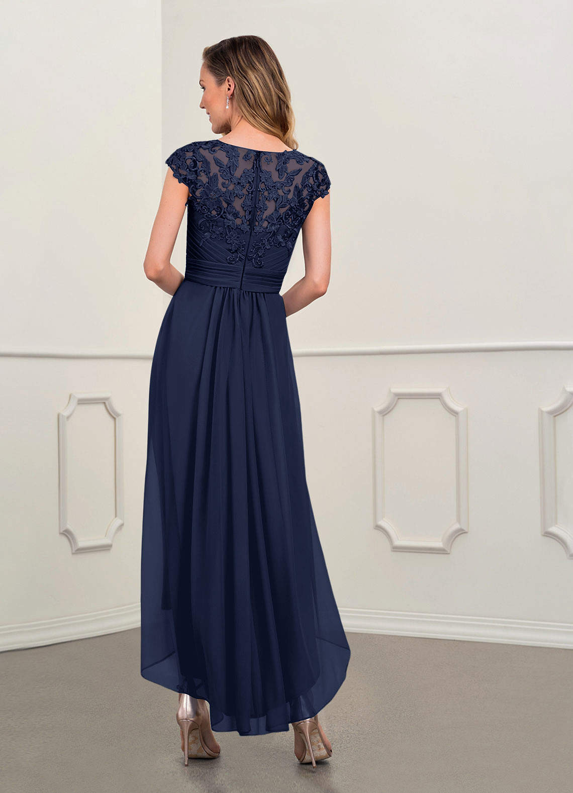 Dark Navy Azazie Amara A-Line Lace Asymmetrical Dress | Azazie