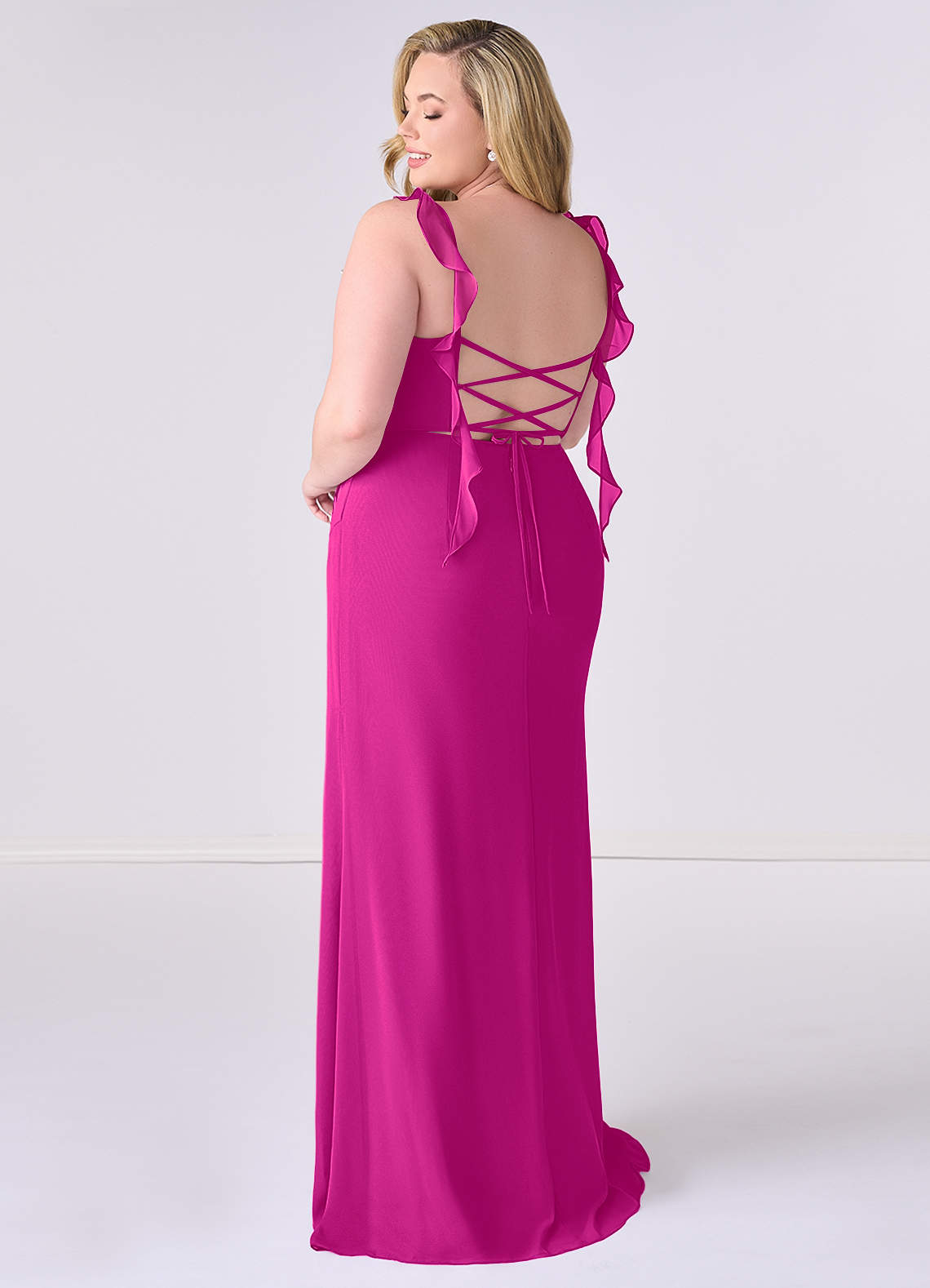 Barbie ♥ Azazie Vestidos de damas de honor Vestido de Fucsia de Gasa de Corte Sirena con Corsé image7