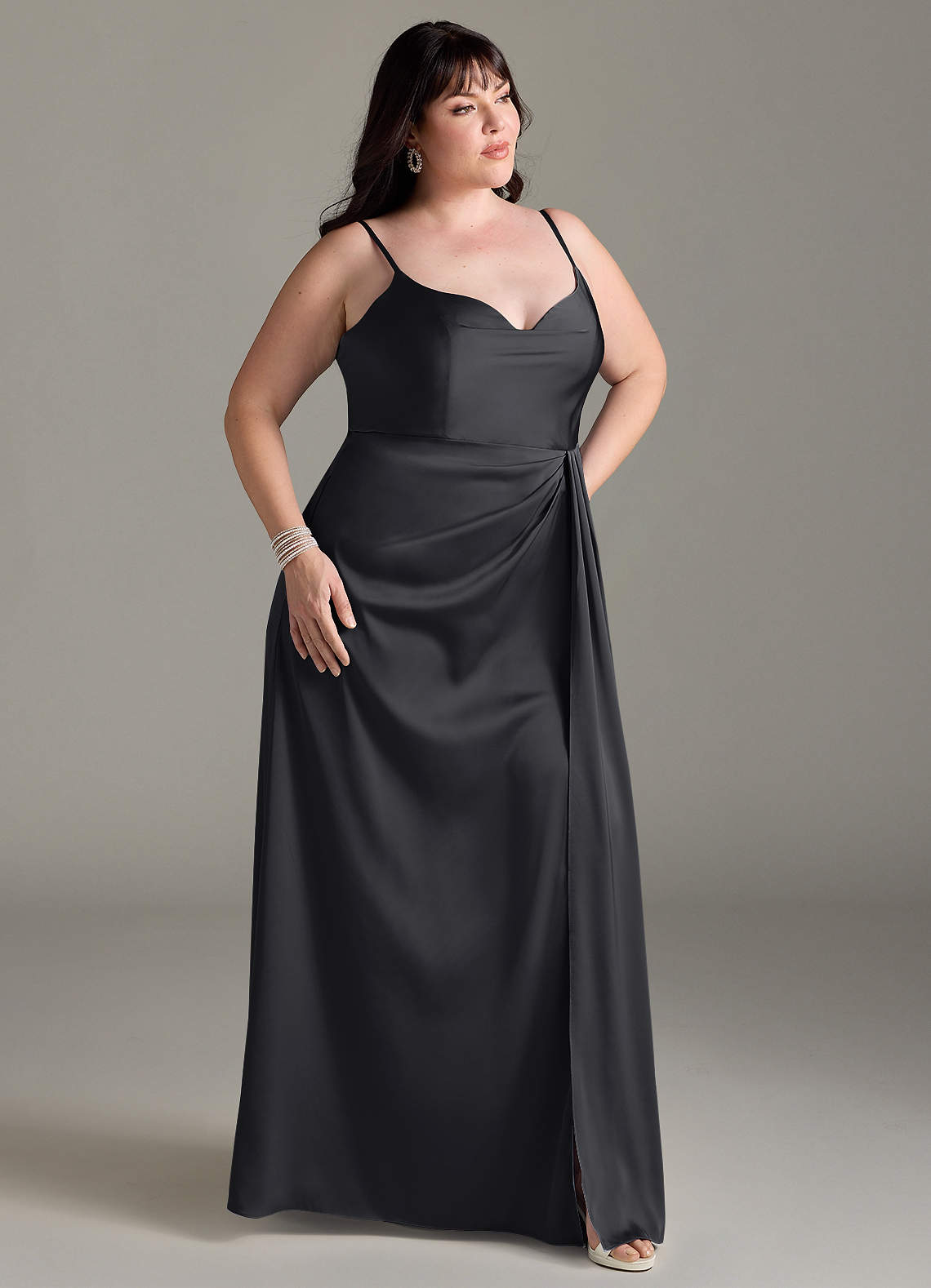 Azazie Brielle Ready to Ship Black Stretch Satin Bridesmaid