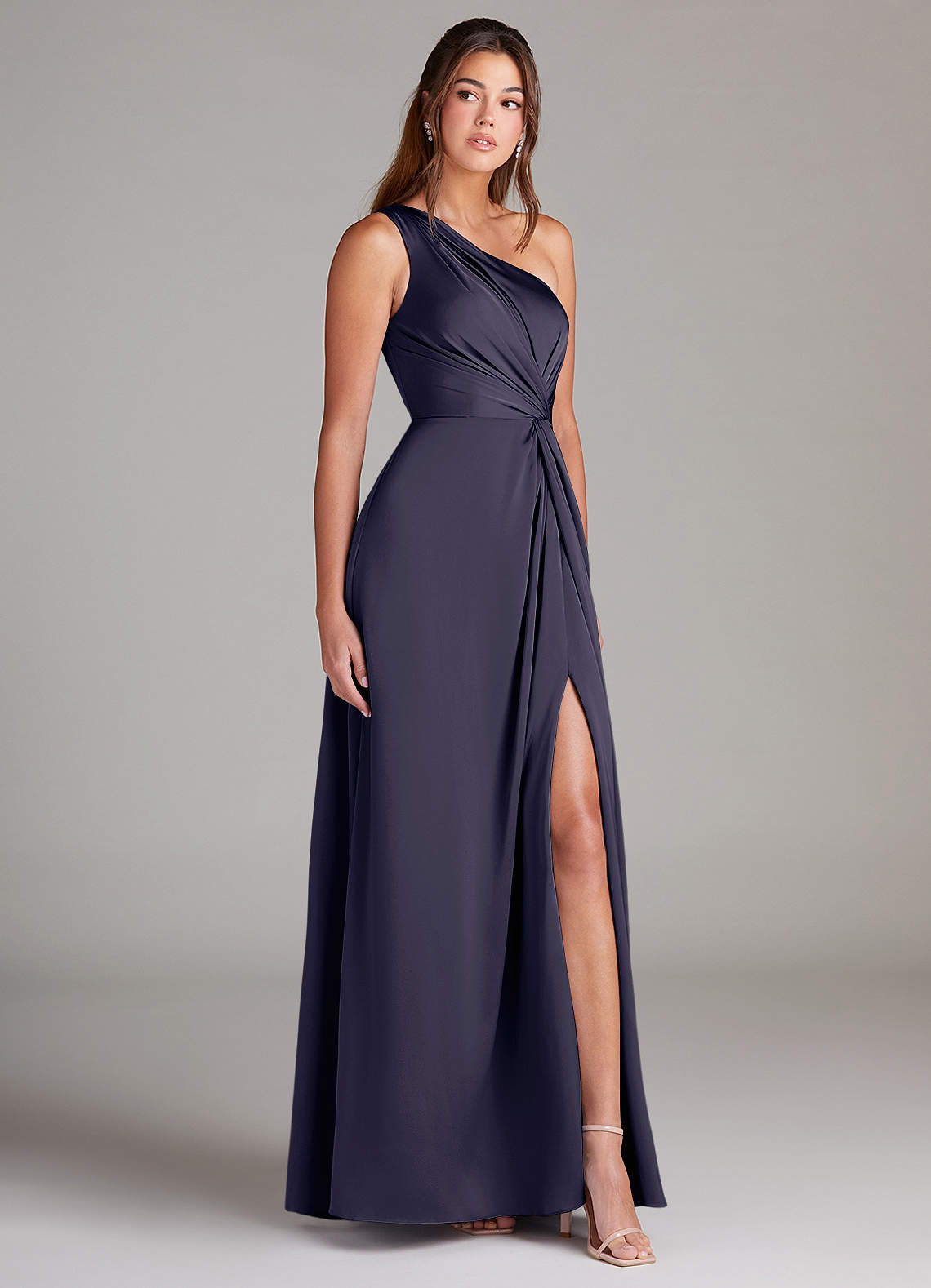 Azazie Brooke Bridesmaid Dresses Stormy A-Line One Shoulder Stretch Satin Dress image3