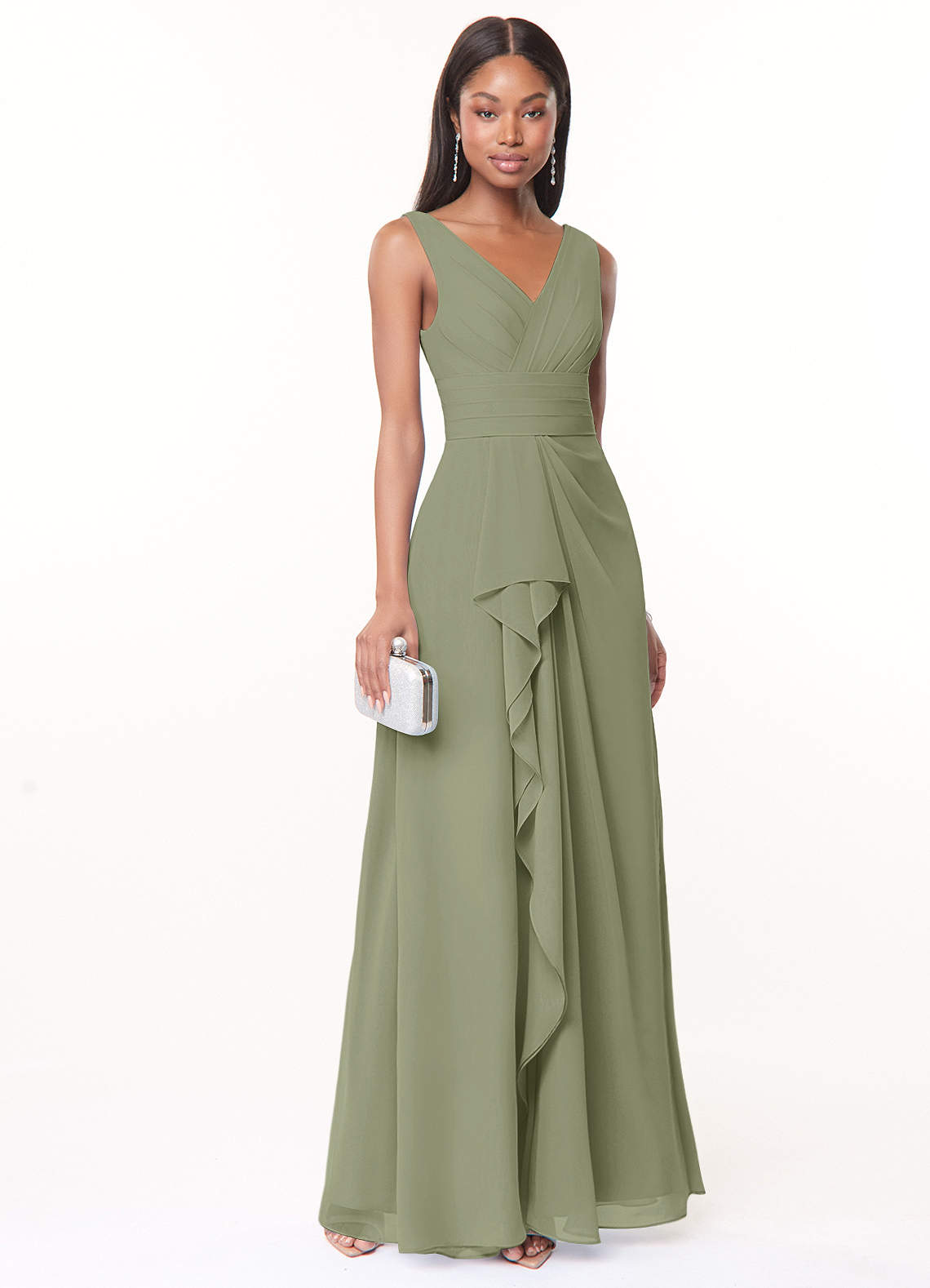 Azazie Julianna At-home Try On Dresses Butterscotch A-Line Chiffon Dress image1