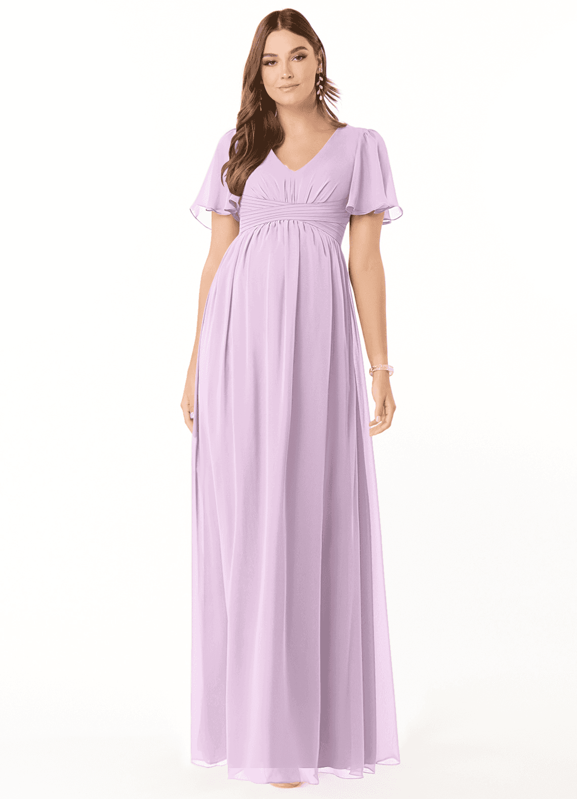 Azazie Verna Brautjungfernkleider für Schwangere A-Linie V-Hals Gerüscht Chiffon Bodenlänge Kleid image1